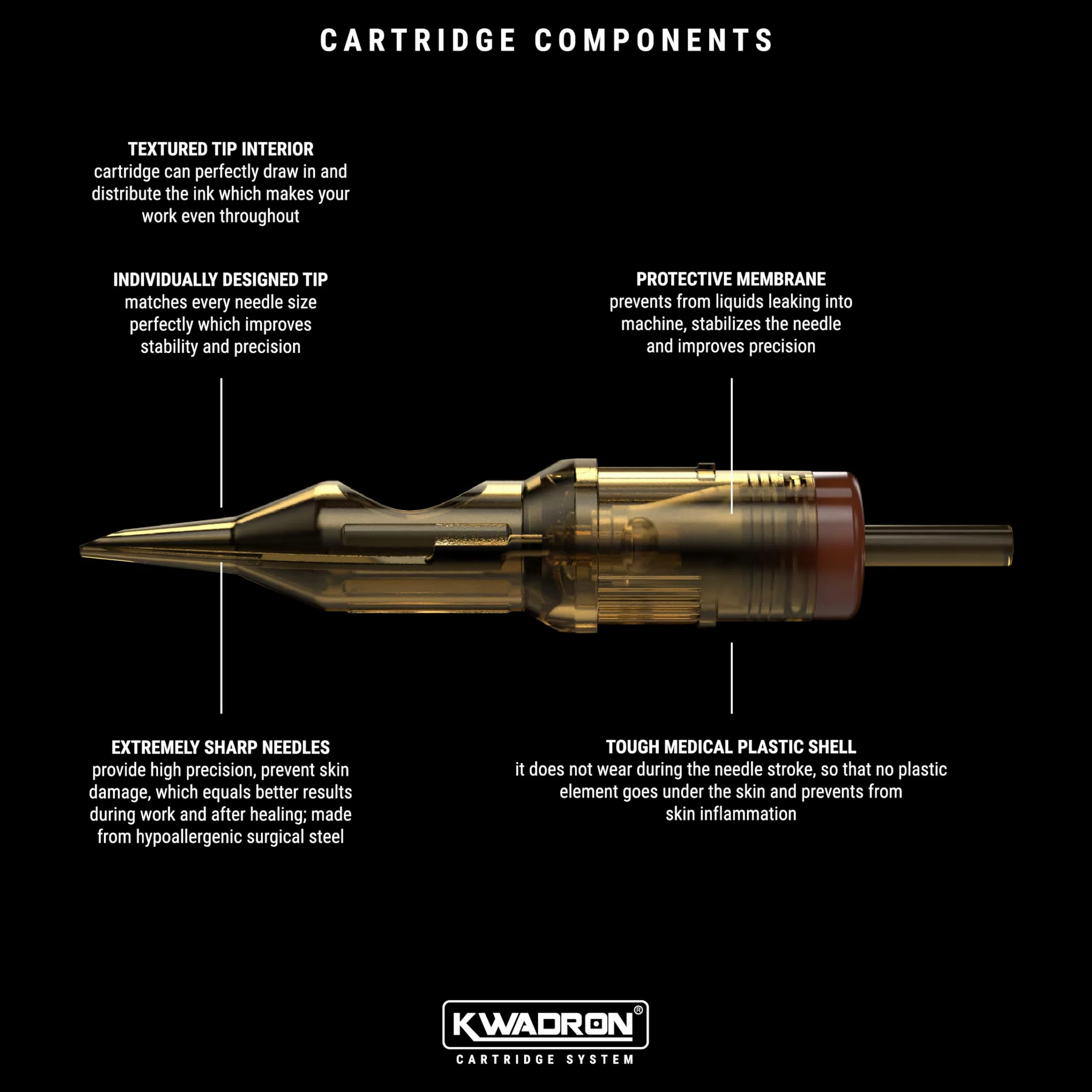Kwadron Tattoo Cartridge System Round Shader Long Taper 0,35mm 3RS 5RS 7RS 9RS 11RS 13RS 15RS (20 pcs) (35/3RS)