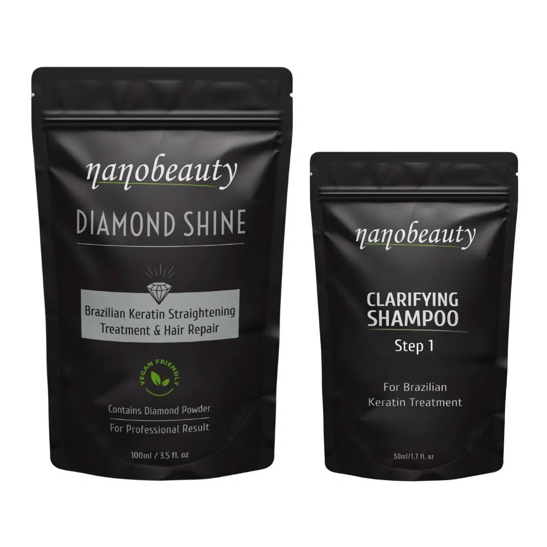 Nanobeauty Brazilian Keratin Hair Straightening 150ml Treatment Kit, Diamond Infused, Vegan, Blow dry, Smoothing/Repair, Argan Oil, Professional Results