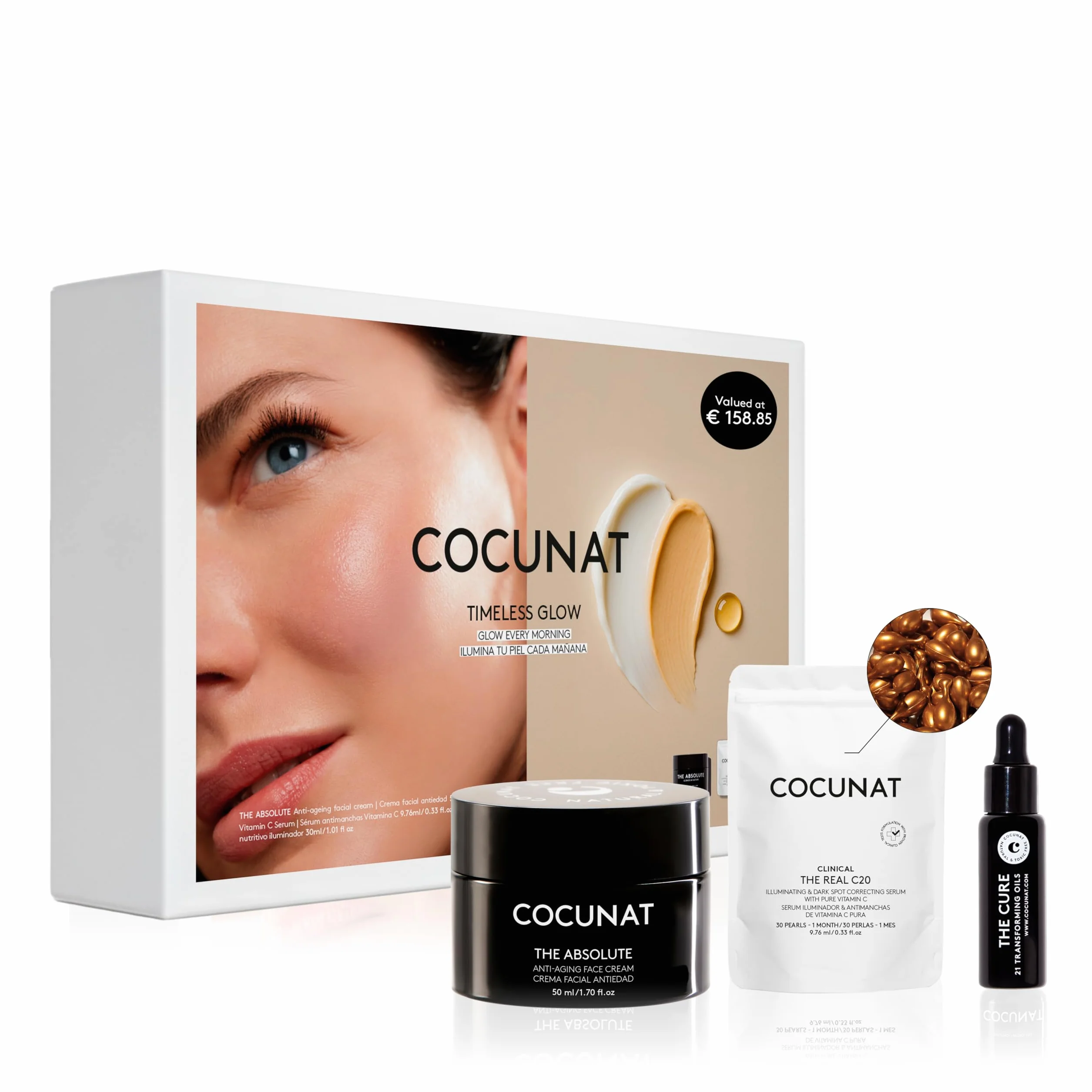 COCUNAT Timeless Glow Set Anti Aging Gesichtscreme Vitamin C Serum Pack | Intensiv Ritual mit reinem Vitamin C und Hyaluronsäure. Reduziert Falten sowie Pigmentflecken für jeden Hauttyp.