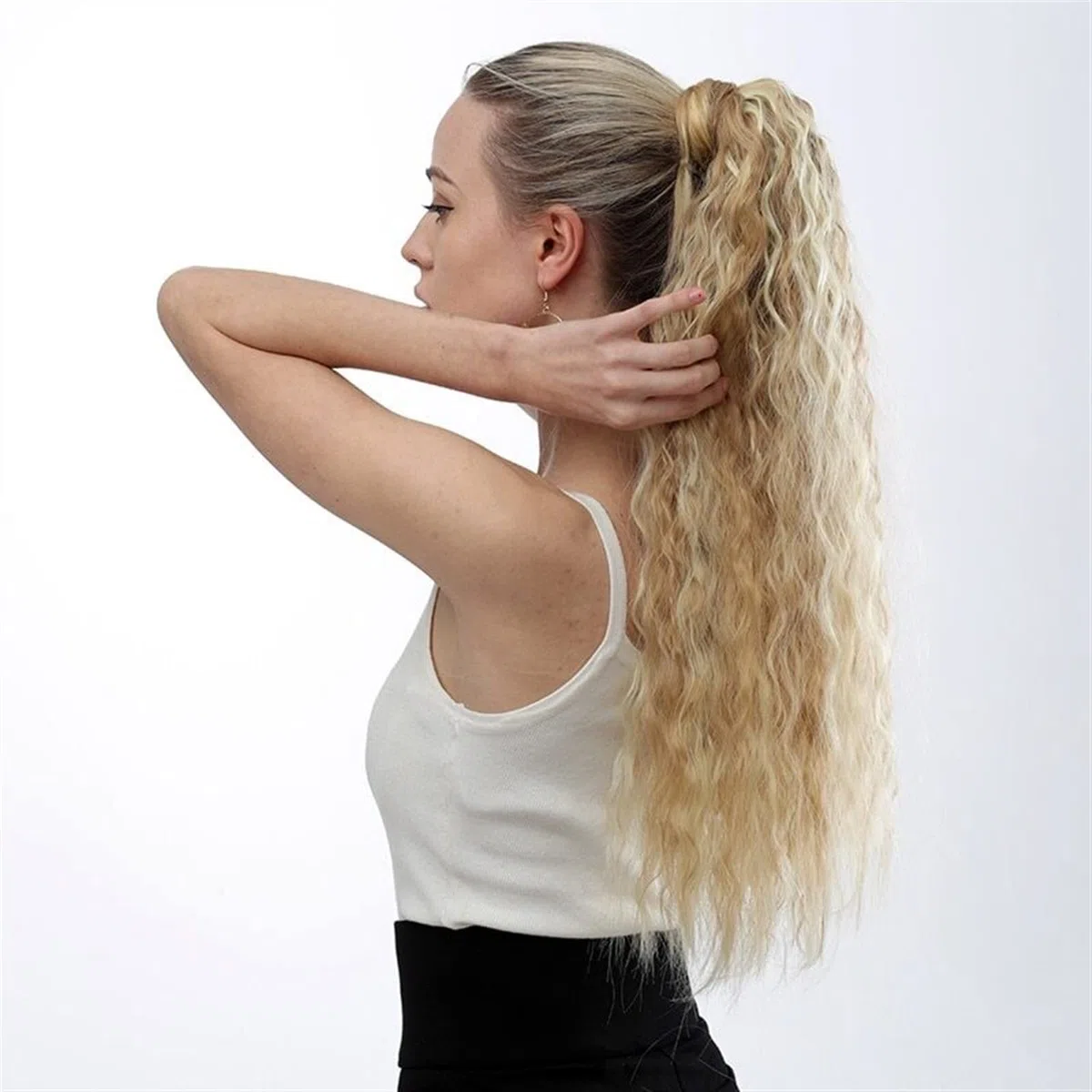 Messy Bun Stirnband 22 Zoll synthetische Mais gewellte lange Pferdeschwanz Perücke Wrap Haarspange Extensions Pferdeschwanz Haarknoten Damen Haarschmuck Haarknoten Unsichtbarer Haarknoten (Color : 60