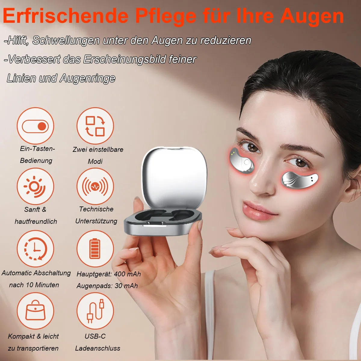 Glowpads Pro Wiederverwendbare Augenpads Augenpflege Gerät mit Rotlicht und Mikrostrom reduziert Schwellungen Augenringe feine Linien Premium Beauty Technologie für strahlende Augen