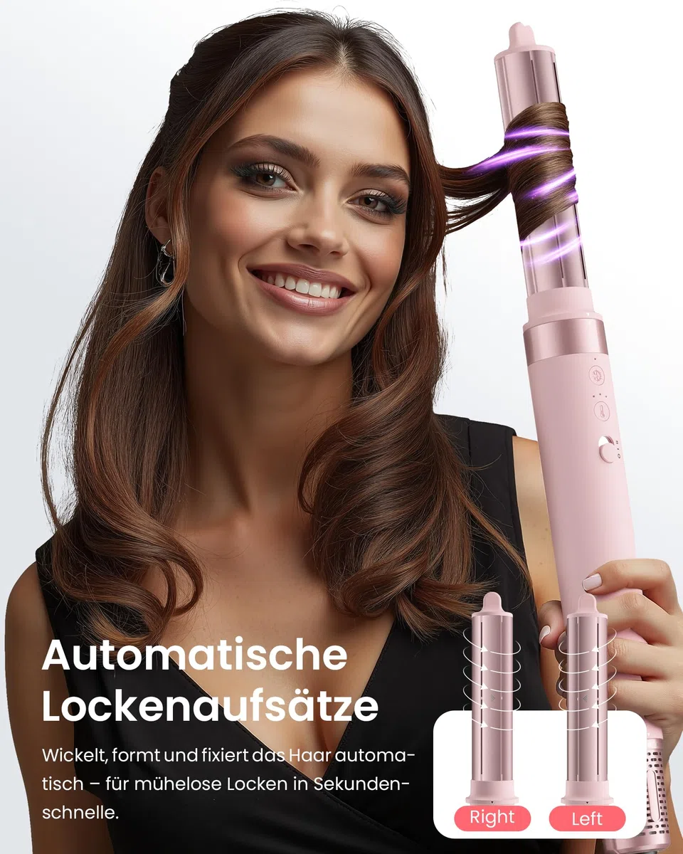 MESCOMB 6-in-1 Airstyler mit Diffusor, Warmluftbürste mit Auto-Wrap Lockenstab, Ionen Haartrockner Bürste mit Volumenbürste & Glättbürste, Hairstyler für Locken, Glätten, Volumen, mit Reisetasche