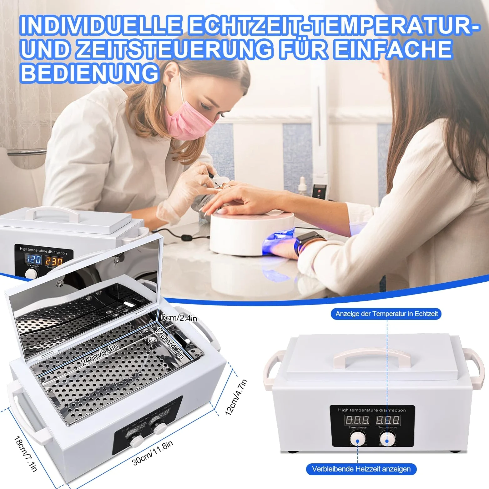 300W Heißluftsterilisator Desinfektion mit Hochtemperatur-Trockner & Timer | Sterilisator für Werkzeuge & Tücher | Ideal für Zahnarzt, Labor, Beauty-Salon & Nagelstudio