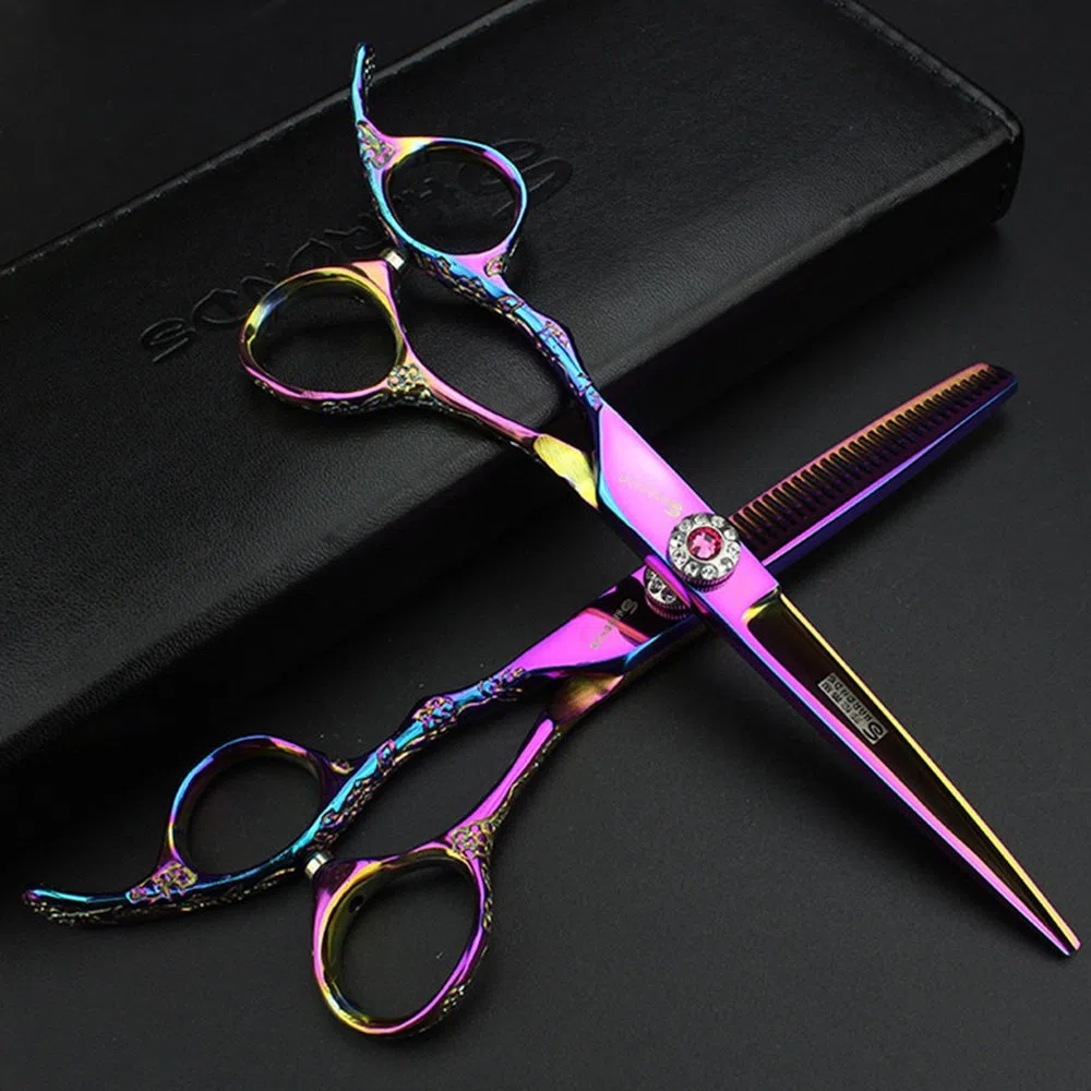 6-Zoll-Linkshänder Friseurschere Friseur Scheren Set (6 Zoll, 2 Stück-E) | Professionelle linke Hand, Styling, ergonomische Rutschschutzgriffe