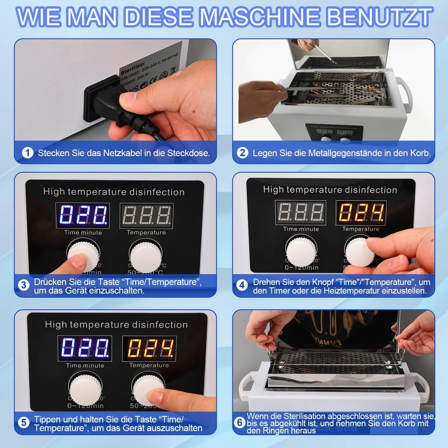 300W Heißluftsterilisator Desinfektion mit Hochtemperatur-Trockner & Timer | Sterilisator für Werkzeuge & Tücher | Ideal für Zahnarzt, Labor, Beauty-Salon & Nagelstudio
