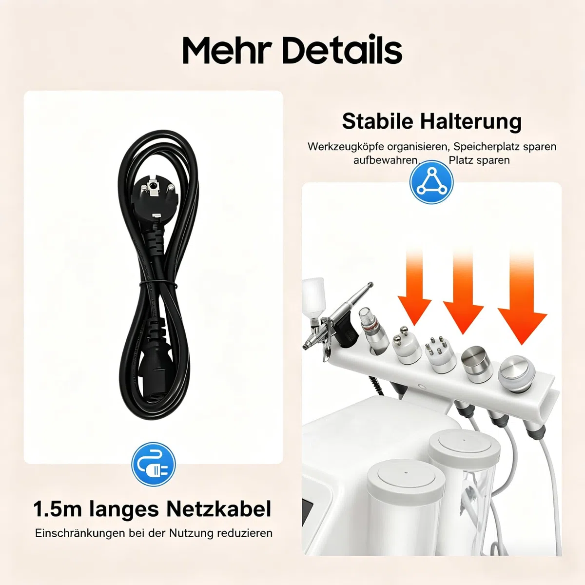 7-in-1 Hydro Dermabrasion Gerät mit LED-Maske, Weiß | 26W, LED-Touchdisplay, 4 Saugmodi, 6 Aufsätze, RF-, Ultraschall-, Kühl- und Mikrosonde, Salon & Zuhause