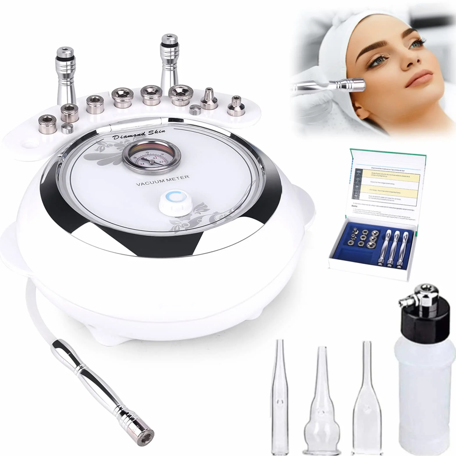 TwoWin Diamant Mikrodermabrasion Dermabrasion Maschine, 3 in 1 Professionelle Hautverjüngung Akne Faltenbehandlung Salonausstattung für Gesicht mit Vakuum und Spray (Starke Saugkraft: 65-68 cmhg)