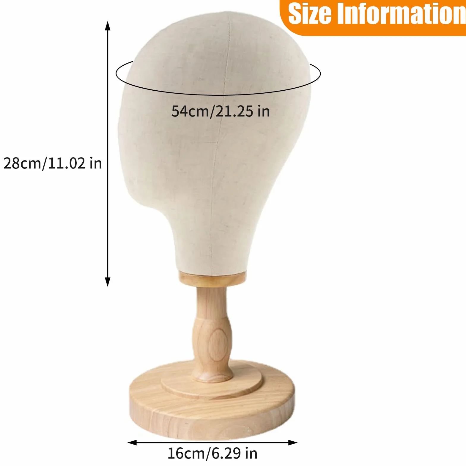 54CM Mannequin Perücke Kopf mit Holzständer, Abnehmbarer Perückenständer, Multifunktionaler Hutständer, Hut Ausstellungsständer, Stabiler Kuppel Modellkopf für Hüte, Heim, Salon, Barbershop, Kappen