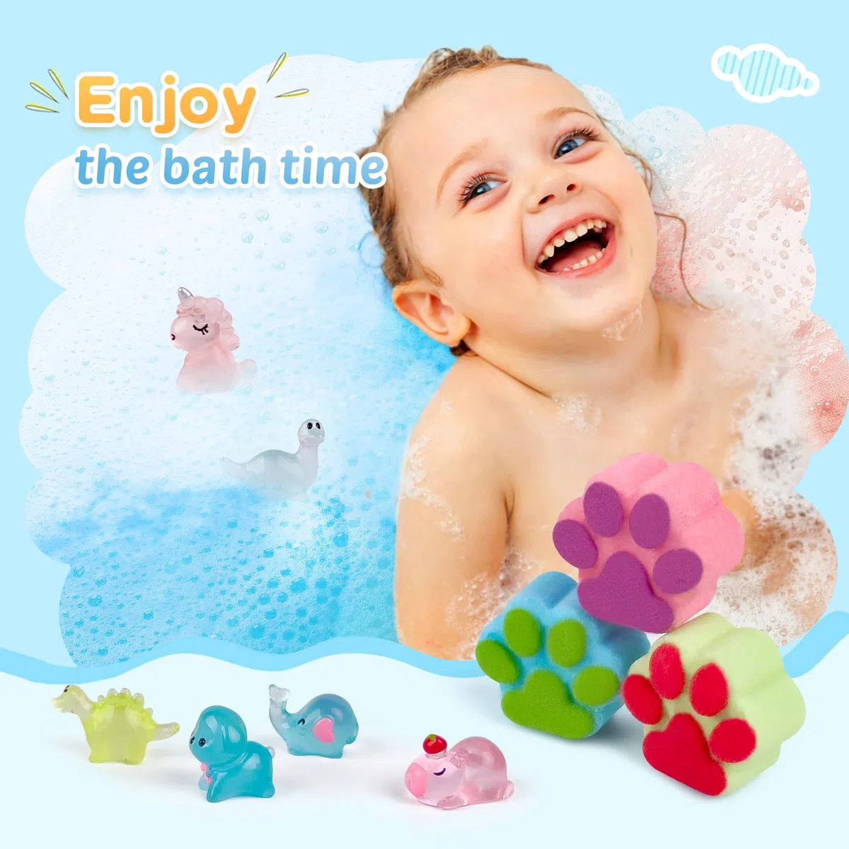40 Stück Badebomben für Kinder mit Überraschung im Inneren, Large Number Kids Paw Shape Bath Bombs Gift Set, Natural Organic Kids Bubble Bath Fizzy for Girls Boys with Bath Toys Inside