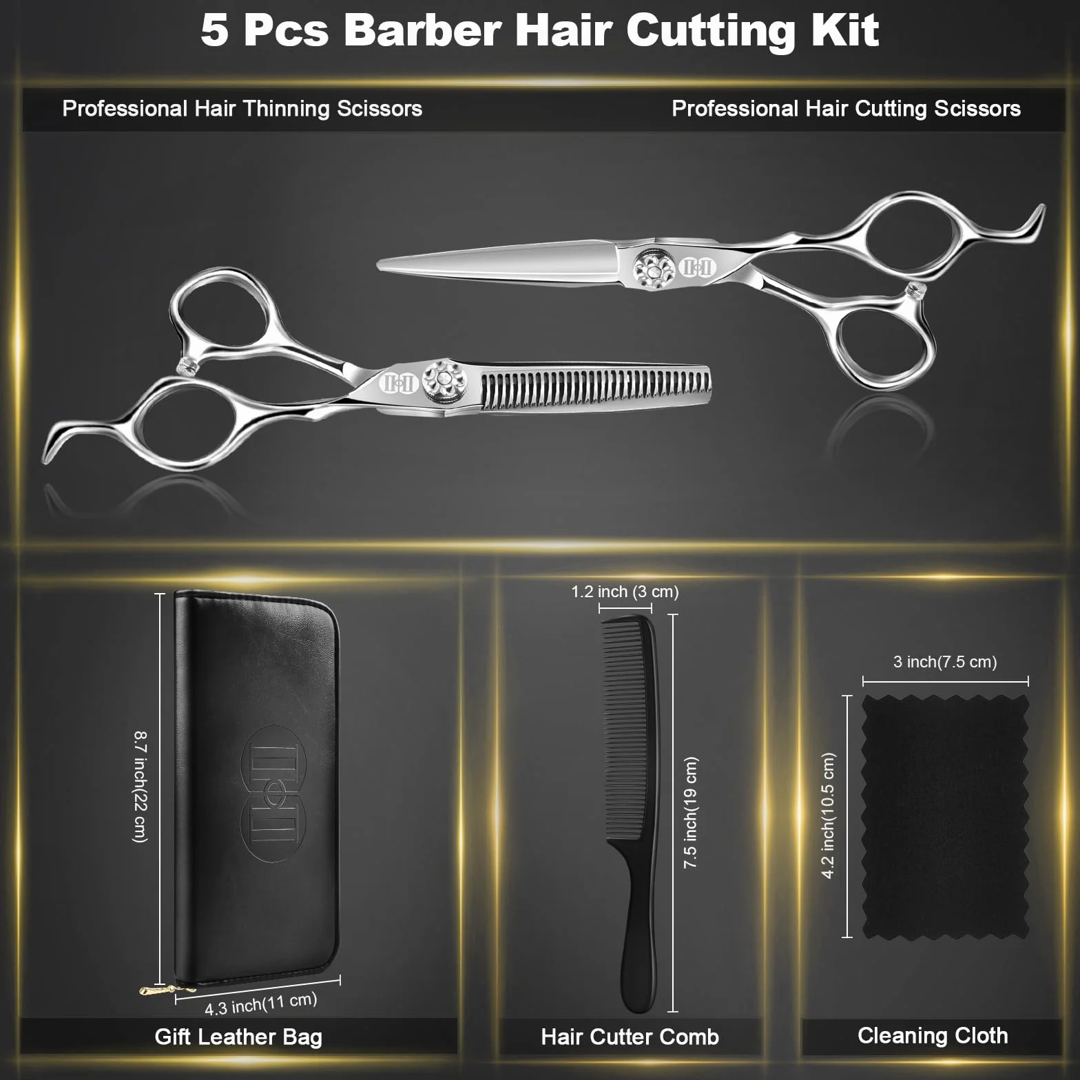 CIICII Friseurschere Profi 440C 6,7 Zoll Haarschere & Effilierschere Set für Haarschnitt Bart Trimmen