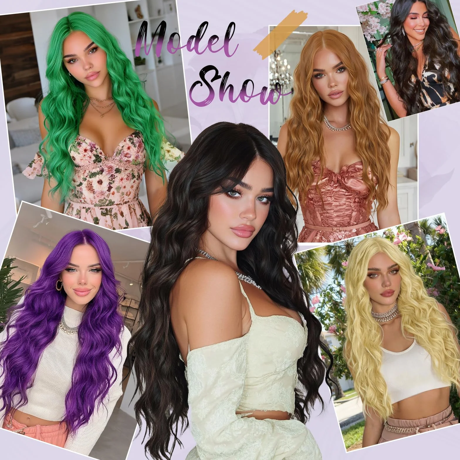 Sofeiyan Gewellte Wellig Perücke 70 cm Natürliches Schwarz Mittelscheitel Damen Hitzebeständige Synthetische Lockige Frauen Wigs