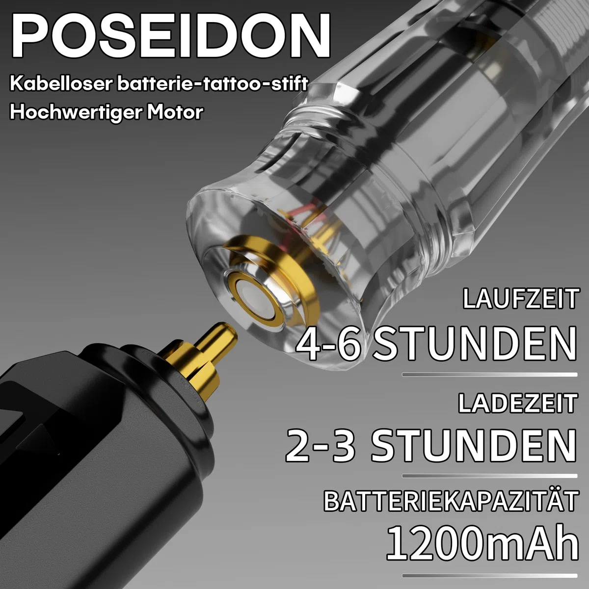 POSEIDON Akku-Rotary Tattoo Machine Kit mit 20 Tattoo-Kartuschennadeln, Tintenset & 2 Akkus | Professionelles Tattoo-Gerät für Anfänger | Komplettes Starter-Set