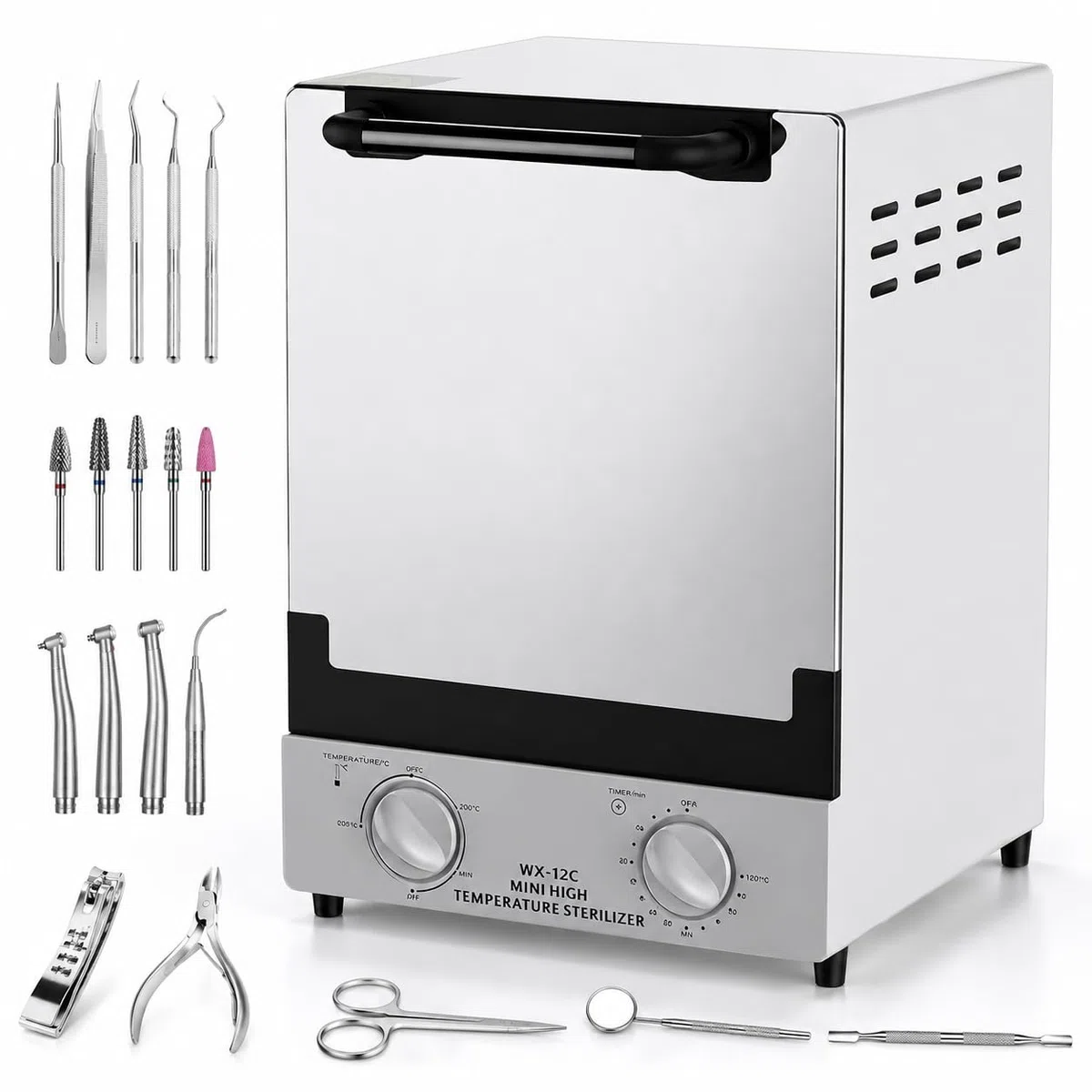 12L Autoklav Sterilisator, 1000W Doppel-Infrarot Trockenerhitzer mit 30 Min Timer & 250 °C Temperaturregelung, Heißluftsterilisator für Nagelwerkzeuge, Dental, Medizin, Kosmetik & Studio