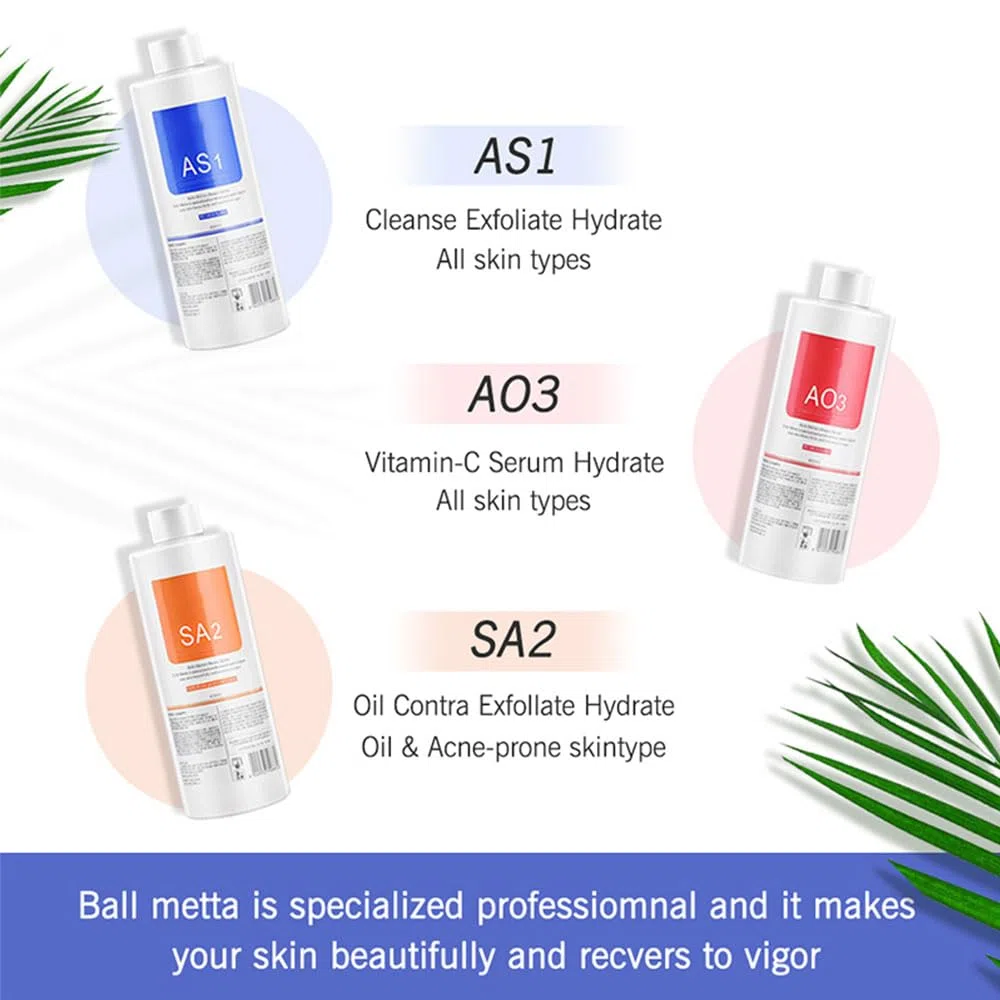 Aquafacial Lösungen für Professionelle Aqua Facial Geräte, AS1 SA2 AO3 Aqua Peeling Lösung, Aqua Peeling Serum Gesichtsbehandlung, Reinigend & Peeling – 400 ml (3 Flaschen)