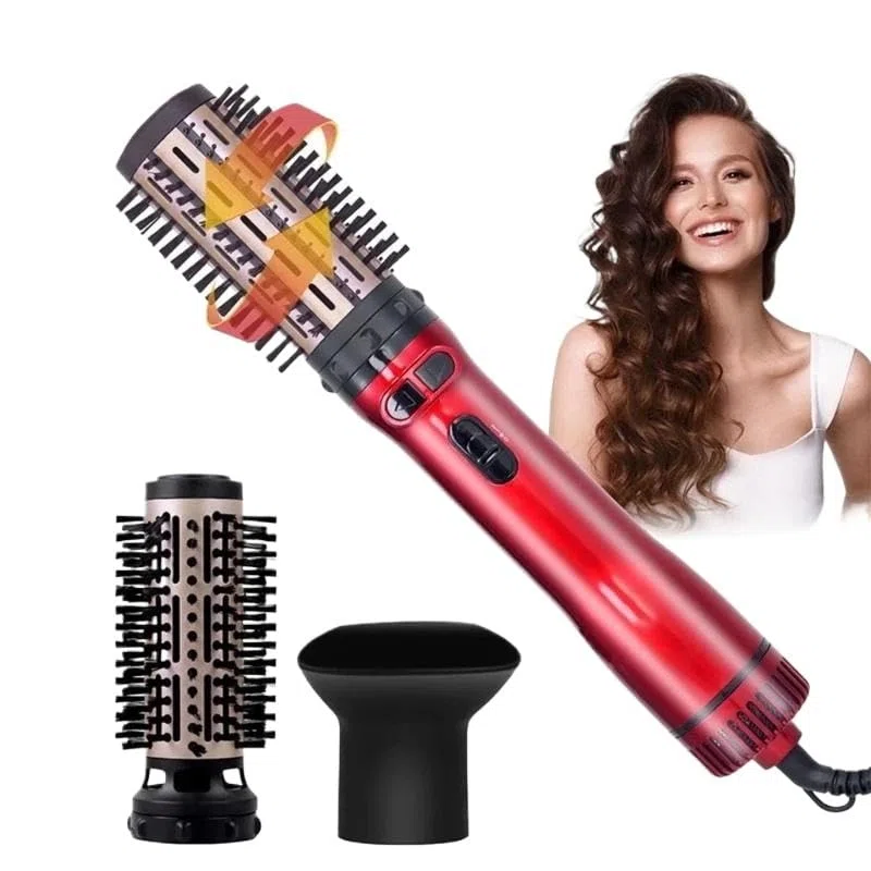 Praktischer, Rotierender Haartrockner Bürste In Rosa Mit Zwei Abnehmbaren Bürsten Größen Für Alle Haartypen Und Stylings Möglichkeiten