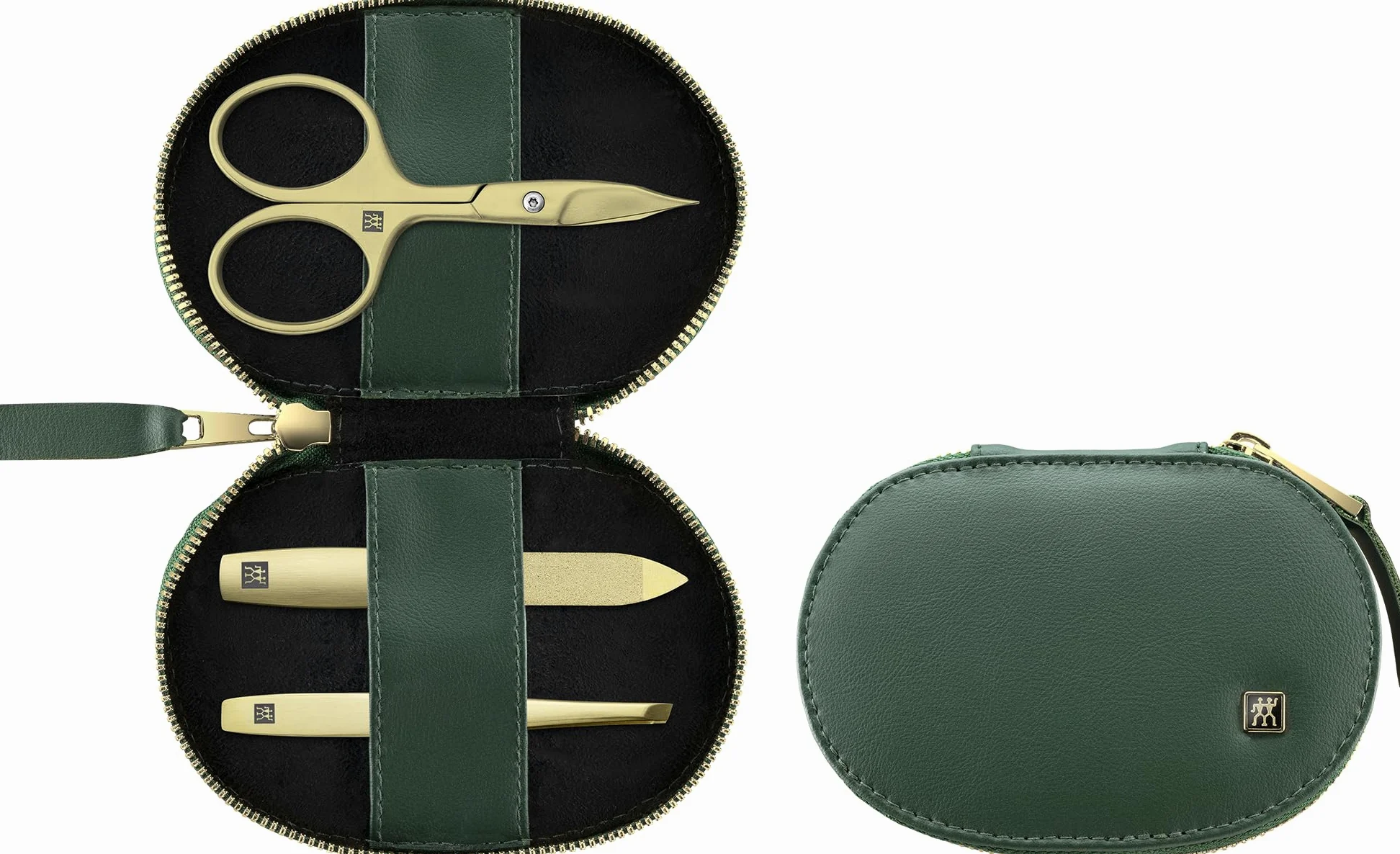 ZWILLING Maniküre- & Pediküre-Set 3-teilig im veganen Apfelleder-Etui, Nagelpflegeset inkl. Kombischere, PVD-Goldbeschichtung, Grün, Premium