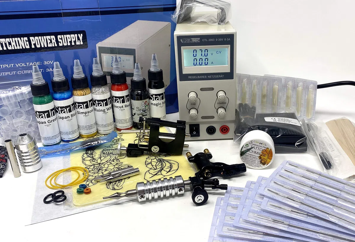 TATTOO - "LUXUS"-KOMPLETTSET IG-S21 INKgrafiX® Deutschland - SET vom PROFI - ROTARY IG-HAMMER und FARBSET - STUDIO