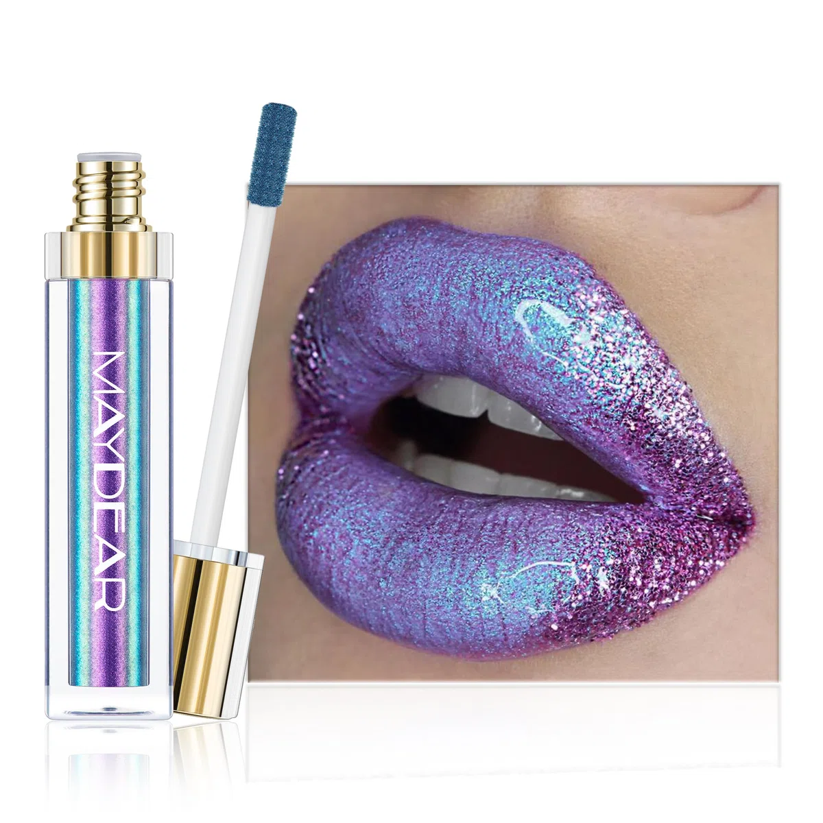 Maydear Chamäleon-Lippenstift, langlebiger, wasserfester, bunter, diamantschimmernder Lipgloss für Frauen und Mädchen, Make-up-Set