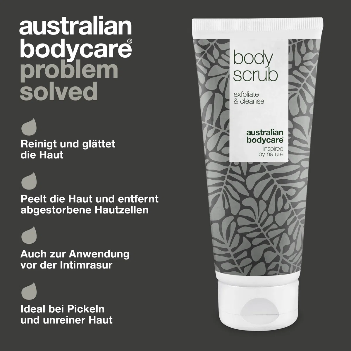 3x Körperpeeling 200ml mit Teebaumöl | Gegen Pickel, unreine Haut, eingewachsene Haare, Reibeisenhaut und Erdbeerbeine | 100% natürlich und vegan | Dermatologisch getestet