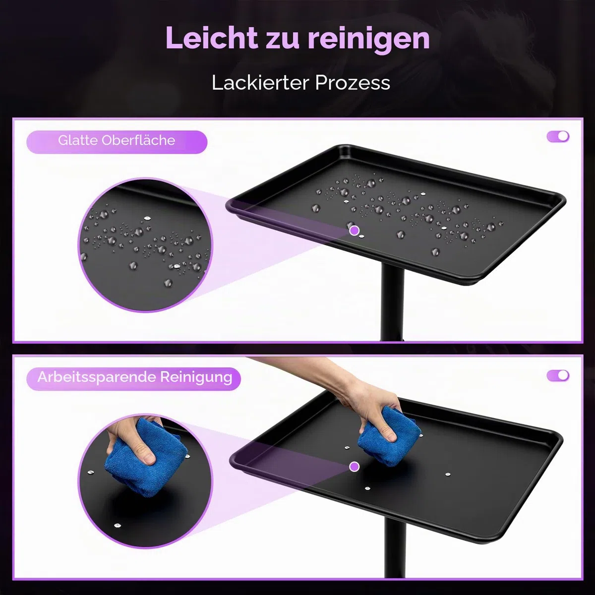 Professional Salon Tattoo Instrument Tablett, Rollwagen, mobiler Ständer, höhenverstellbar, Schwarz