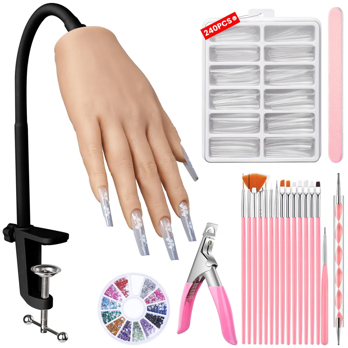 Yokilly Silikon Übungshand für Nageldesign: Flexibel Training Hand für Gelnägel Acrylnägel - Nagelhand zum üben Nagel Hand Modell Set für nägel