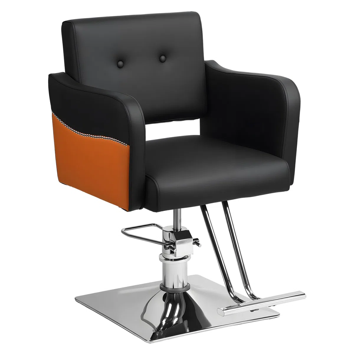 Friseurstuhl Höhenverstellbar mit hydraulischer Pumpe 360° Drehbar belastbar bis 150 kg Schwarz Orange