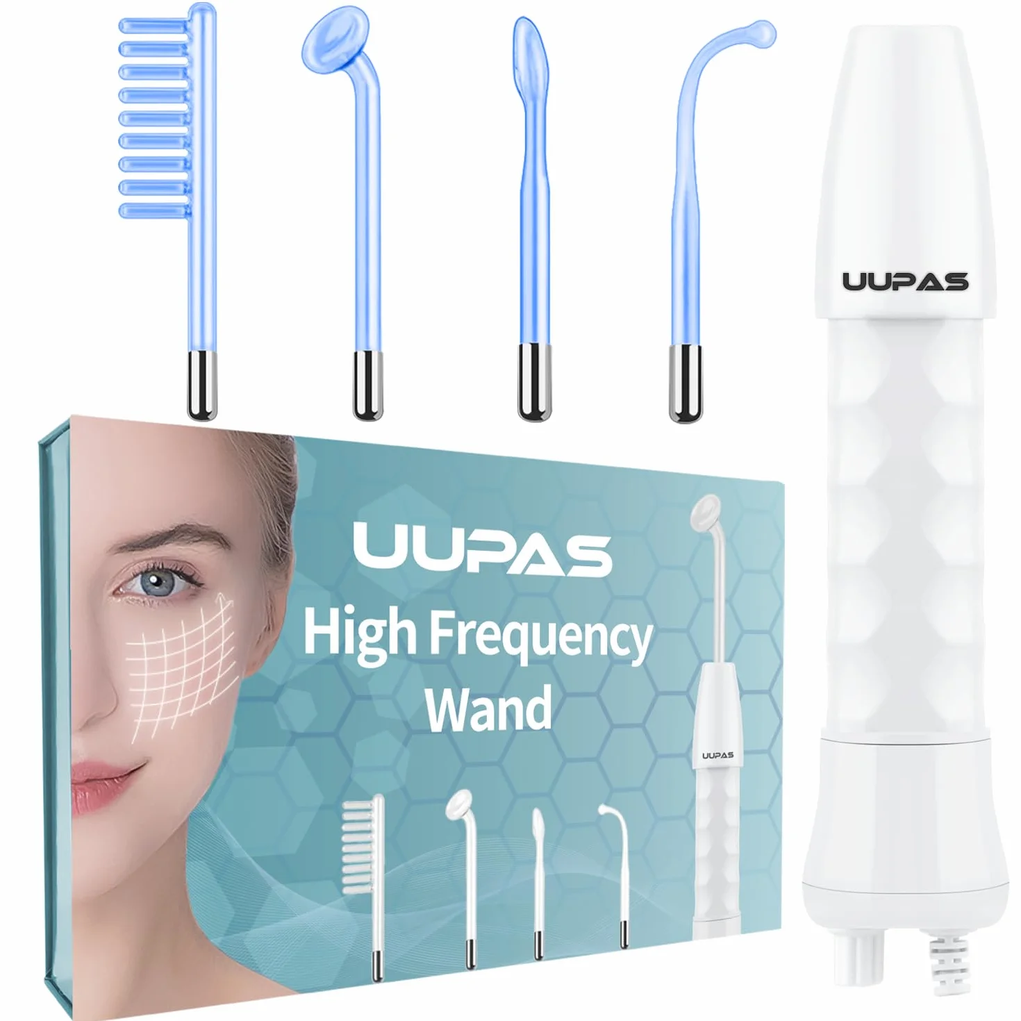 Hochfrequenzstab - UUPAS Tragbar 4 in 1 Blau Hochfrequenzstab Gesicht Haut-Gesichtsmaschine mit 4 Stk. Tuben für Home Us - Hochfrequenzgerät