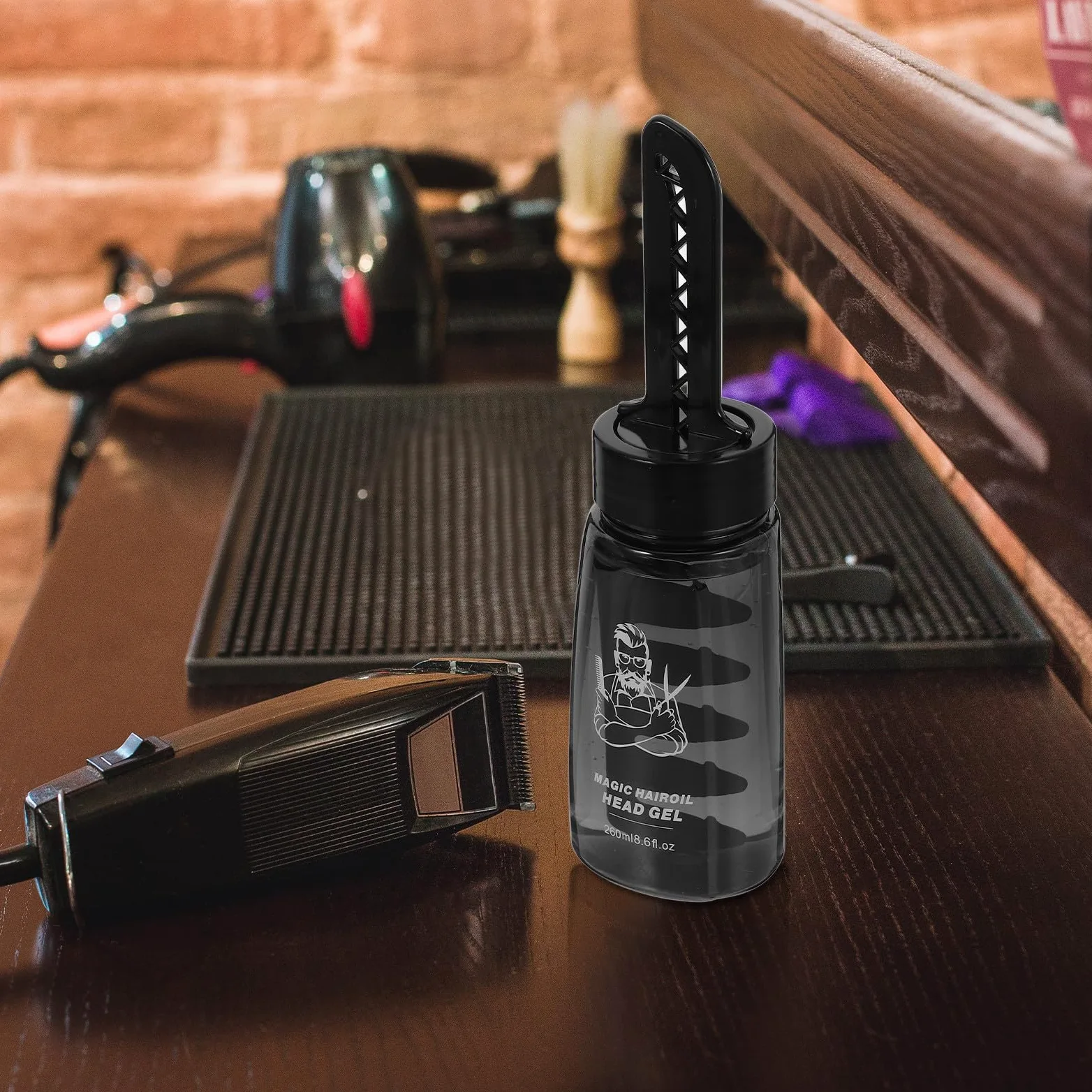 3 Stück-pack Leere Haarstyling Gelflaschen 260ml Schwarz aus Kunststoff mit Praktischem Kamm Einfacher Auftrag für Herren und Friseure