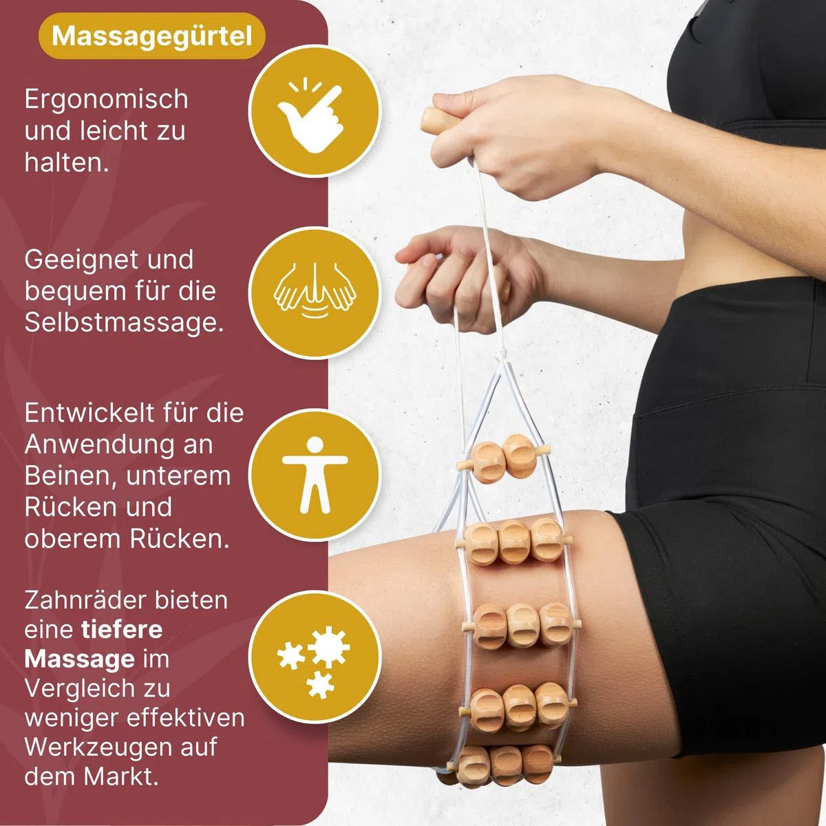 Maderotherapie Set 4 in 1 Professionelle Qualität. Faszienstab Holz, Anti Cellulite Massagegerät für Beine und Körper. Faszienrolle und Massagestab Holz. Lymphdrainage Gerät aus Buchenholz.