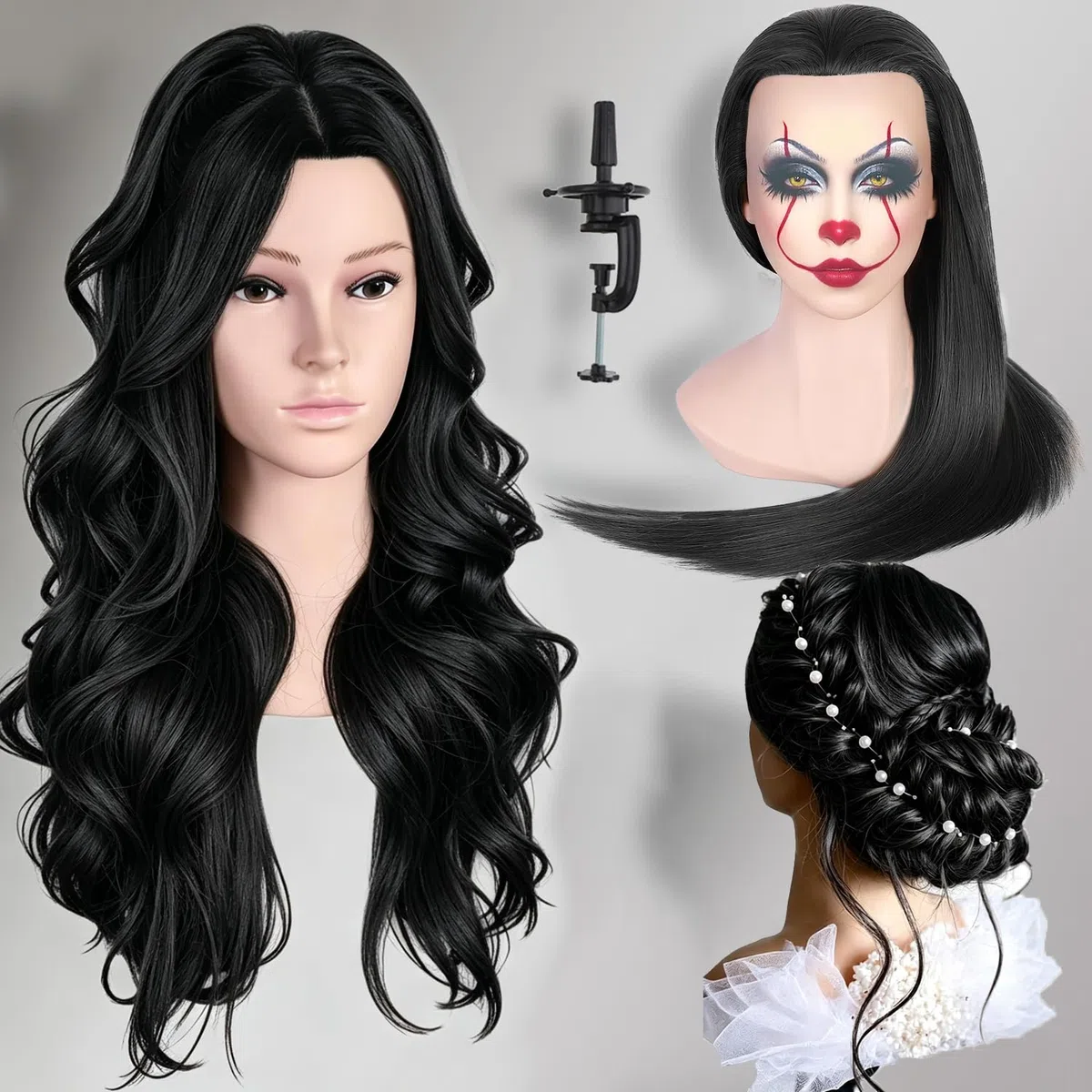 WIGNEE Friseur Übungskopf 26 Zoll Mannequin Kopf mit Kunsthaar für Friseur- und Kosmetiktraining