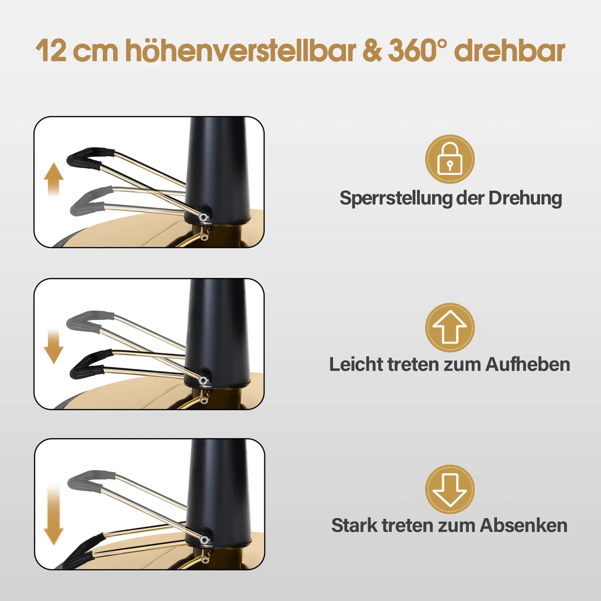 Barberpub Friseurstuhl mit Kopfstütze Kippbar, Friseureinrichtung mit Hydraulikpumpe 360° Drehbar, Bedienungsstuhl Höhenverstellbar, Barber Stuhl Friseurstühle Kunstleder, 9671 (Gold-Schwarz)