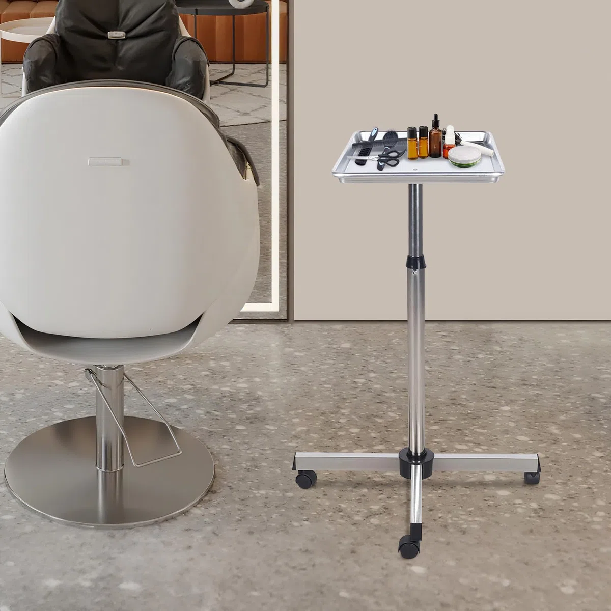 Mobiler Friseurwagen mit höhenverstellbarem Trolley Salonwagen Friseur Beauty Rollwagen Arbeitswagen Aluminium Beistellwagen Werkstattwagen Friseurbedarf Zubehör