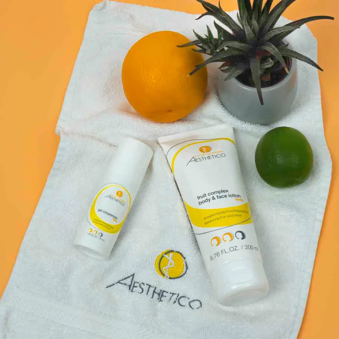 AESTHETICO fruit complex body & face lotion, 2 x 200 ml | Fruchtsäurelotion für Gesicht und Körper, glättet unreine und reife Haut, mit Weihrauch, Hyaluronsäure und Urea