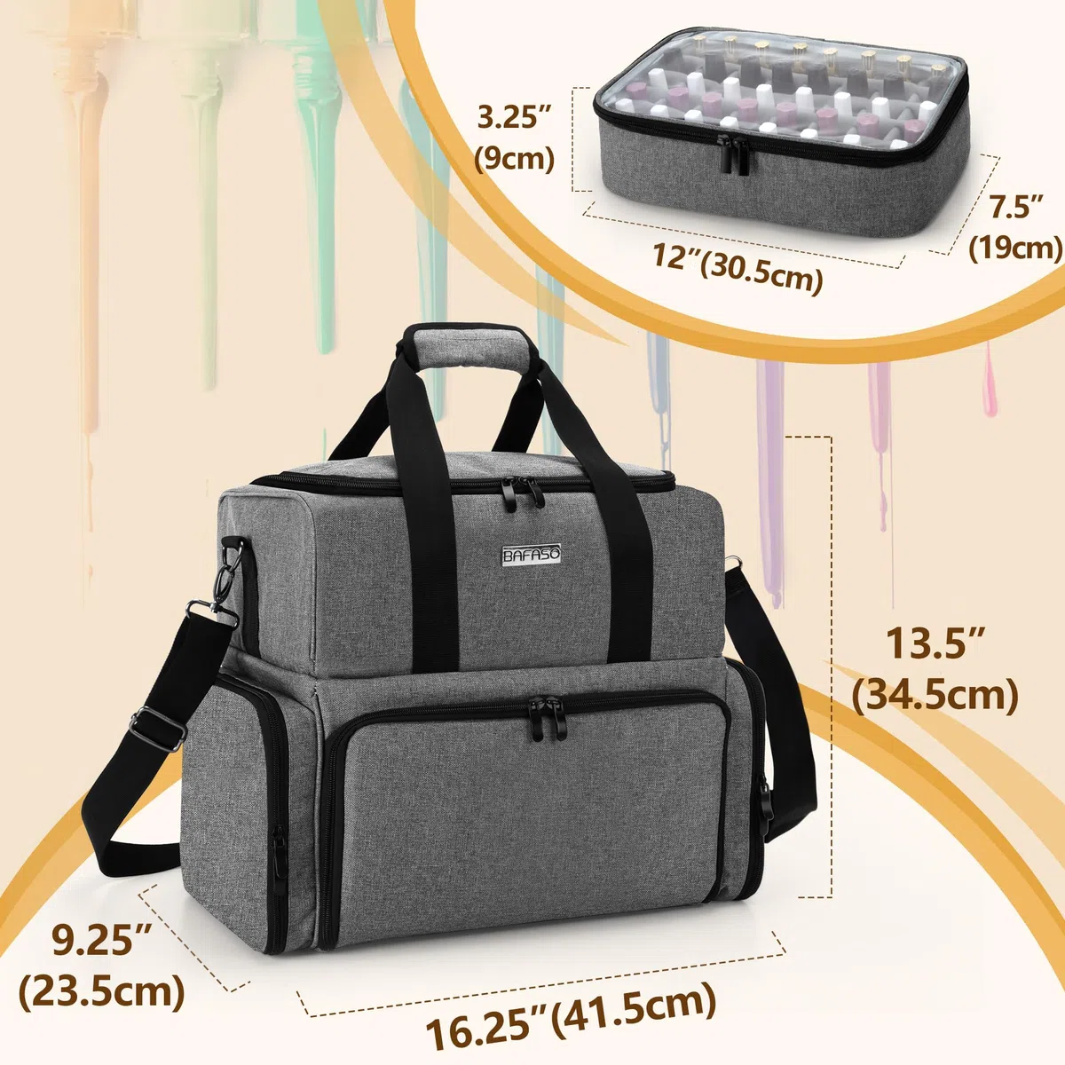 BAFASO Nagellack Aufbewahrung Tasche, Nagellack Tasche Groß Organizer | Kosmetiktasche für 80 Flaschen Nagellack (BIS ZU 15 ML), Nageltrockner und Nagellack Zubehör Set, Grau
