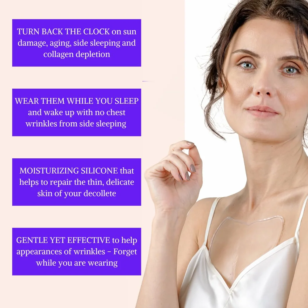 Antifalten Dekolleté Pads - Anti-Aging Hautstraffung & Feuchtigkeitsspendende Faltenvorbeugung - Hautverträgliche Silikon-Pflegepads - Wiederverwendbar über Nacht für Glatteres Haut (1-mo Supply)