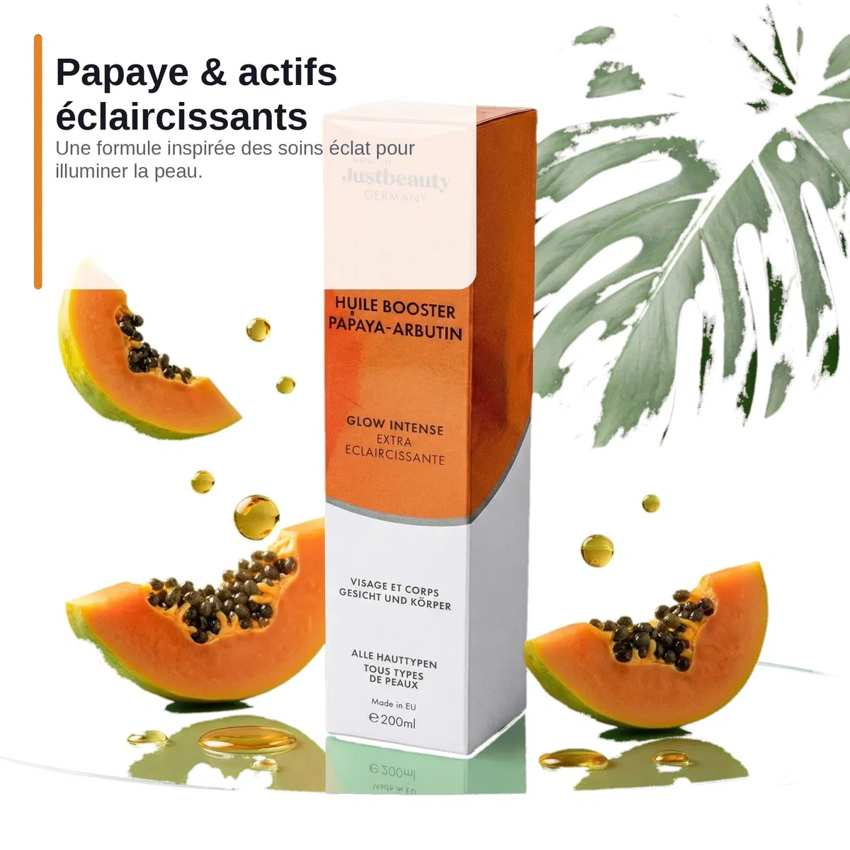 HUILE BOOSTER PERLE RARE PAPAYA – ARBUTIN Luxuriöses Gesichts- & Körperöl – Strahlender Teint, intensive Feuchtigkeit, gegen Pigmentflecken | 200 ml