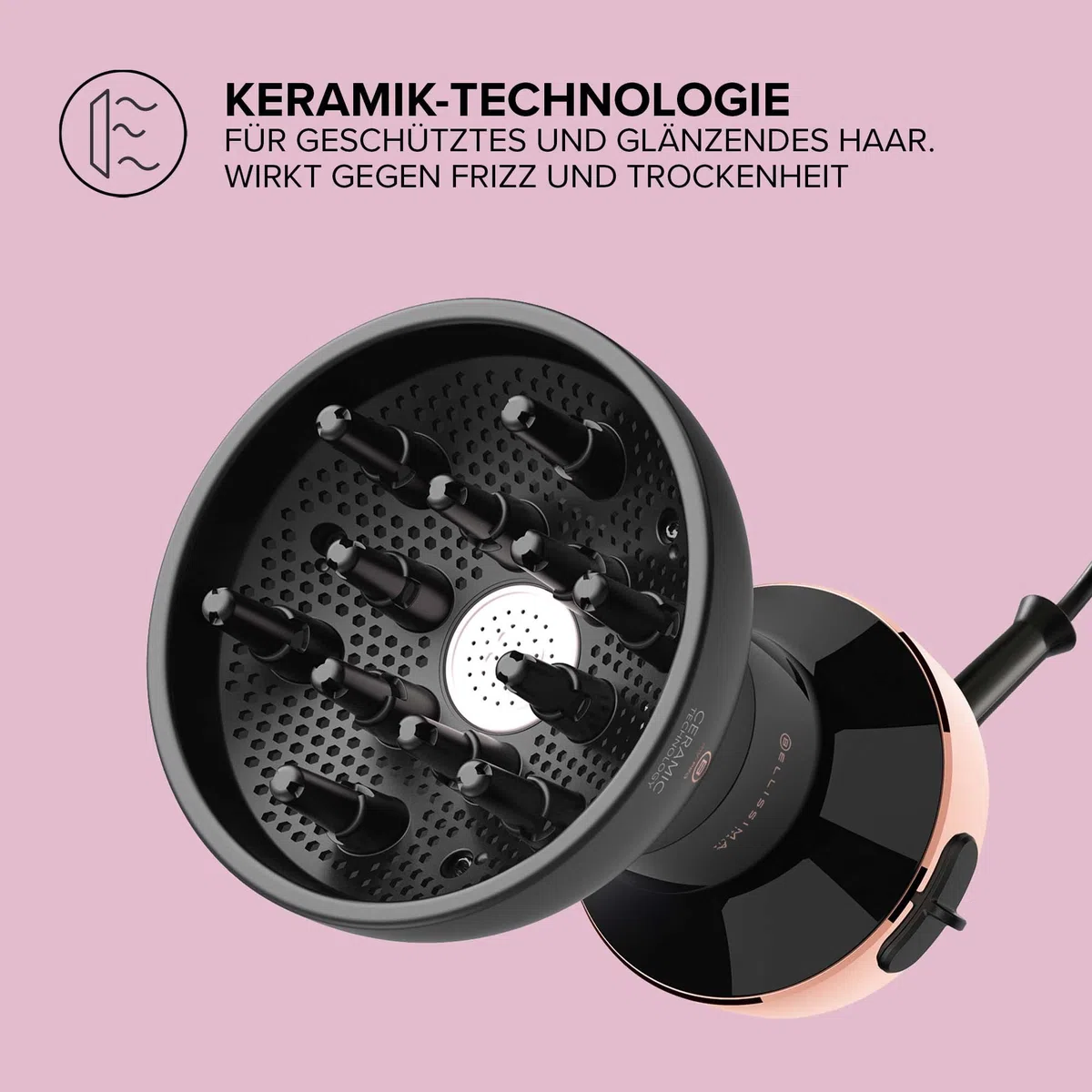 BELLISSIMA My Pro Diffon Ceramic DF1 3000, Heißluftdiffusor für lockiges Haar, Keramiktechnologie, 700 W, 2 Luft/Temperatur-Kombinationen, ohne Kraus-Effekt
