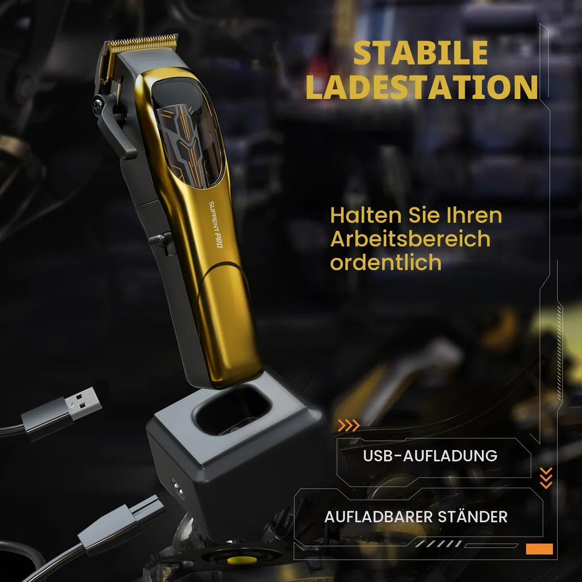 SUPRENT Tondeuse Profi Haarschneidemaschine, Haarschneider Herren Bürstenloser Motor mit Hohem Drehmoment & DLC-beschichteter Keramikklinge, Wiederaufladbar Haarschneider LED Display (Gold)
