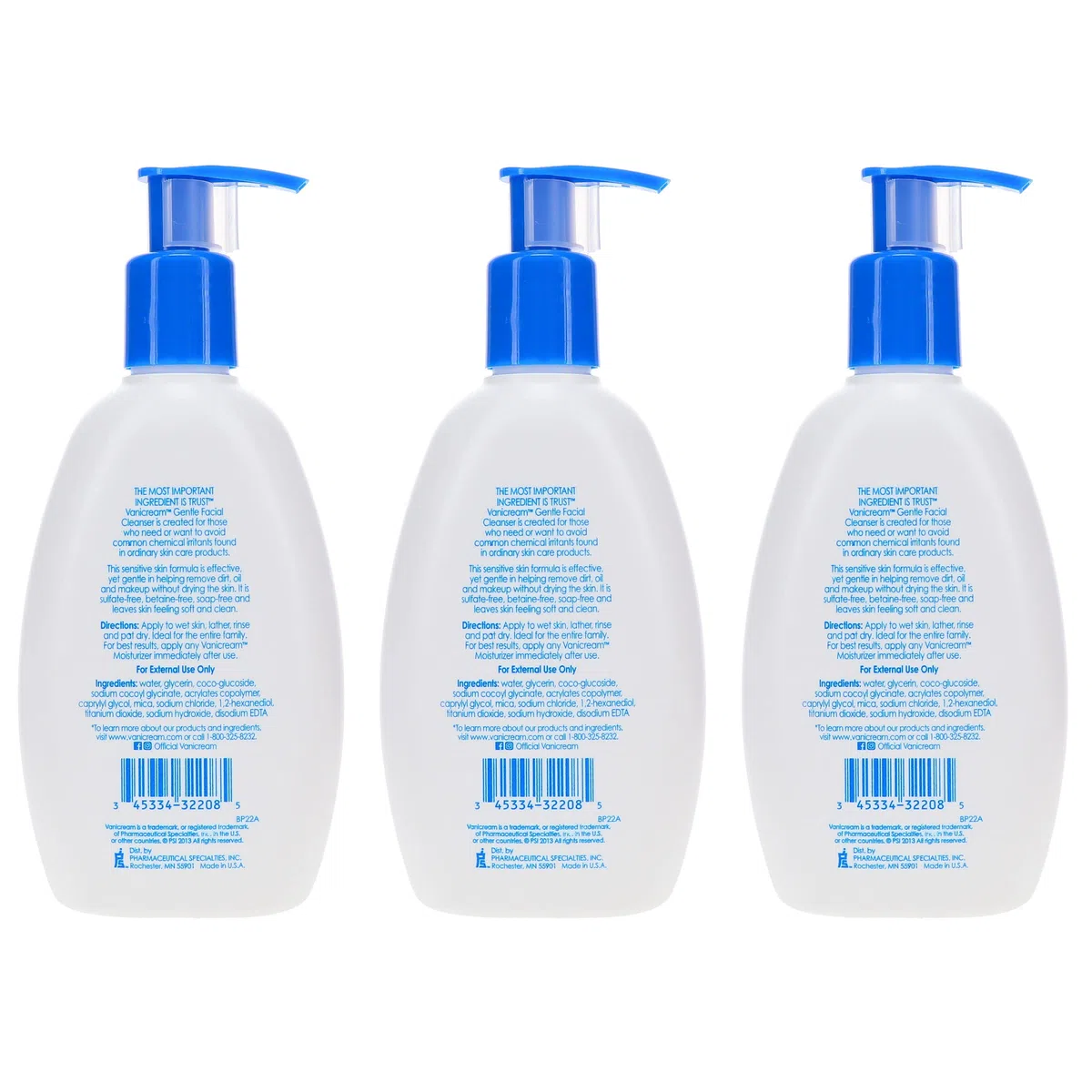 VANICREAM Sanfte Gesichtsreinigung für empfindliche Haut, 237 ml, 3 Stück