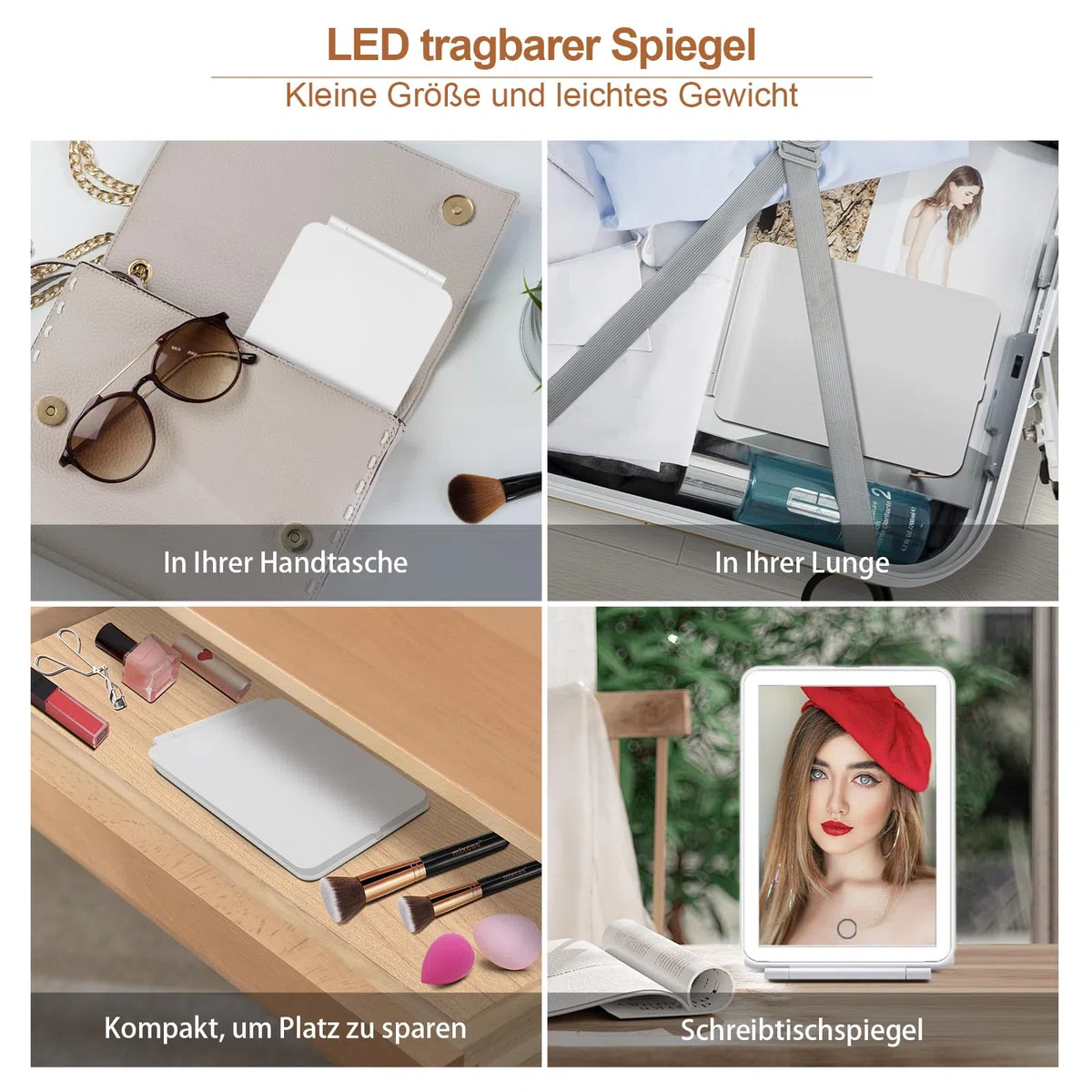 FASCINATE Kosmetikspiegel mit Beleuchtung, Wiederaufladbarer LED Schminkspiegel mit 3 Lichtfarben, Vergrößerungsspiegel Helligkeit einstellbar