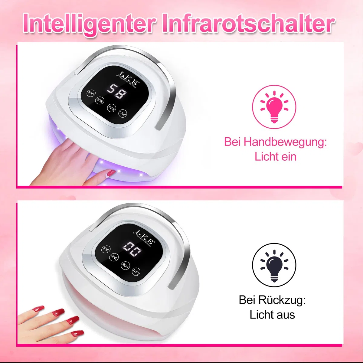 268W UV Lampe für Gelnägel, UV Lampe Nägel mit 4 Timer, 60 LEDS, LCD Display, Smart Sensor,Premium UV Lampe für Alle UV Gel Nagellack, Ideal für Anfänger und Profis