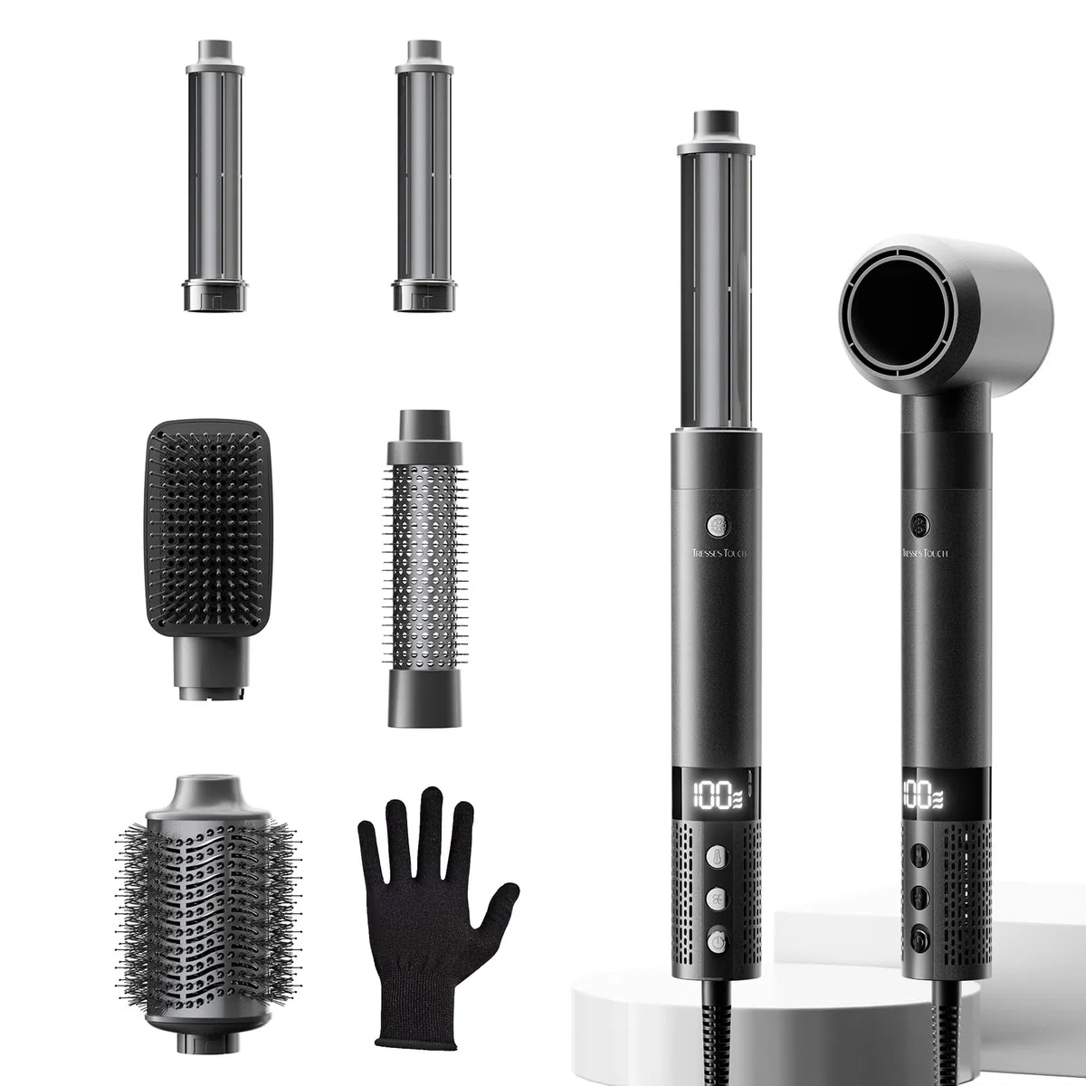 Hairstyler 6 In 1 Airstyler mit Rundbürstenföhn, 110.000 U/min, 1400W Airwrap für Locken, Volumen, Glätten, Trocknen, Grey