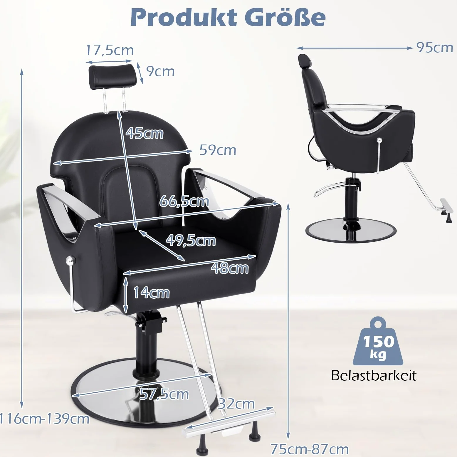 COSTWAY Friseurstuhl höhenverstellbar 360° drehbar mit Kopfstütze & Hydraulikpumpe bis 150kg belastbar schwarz