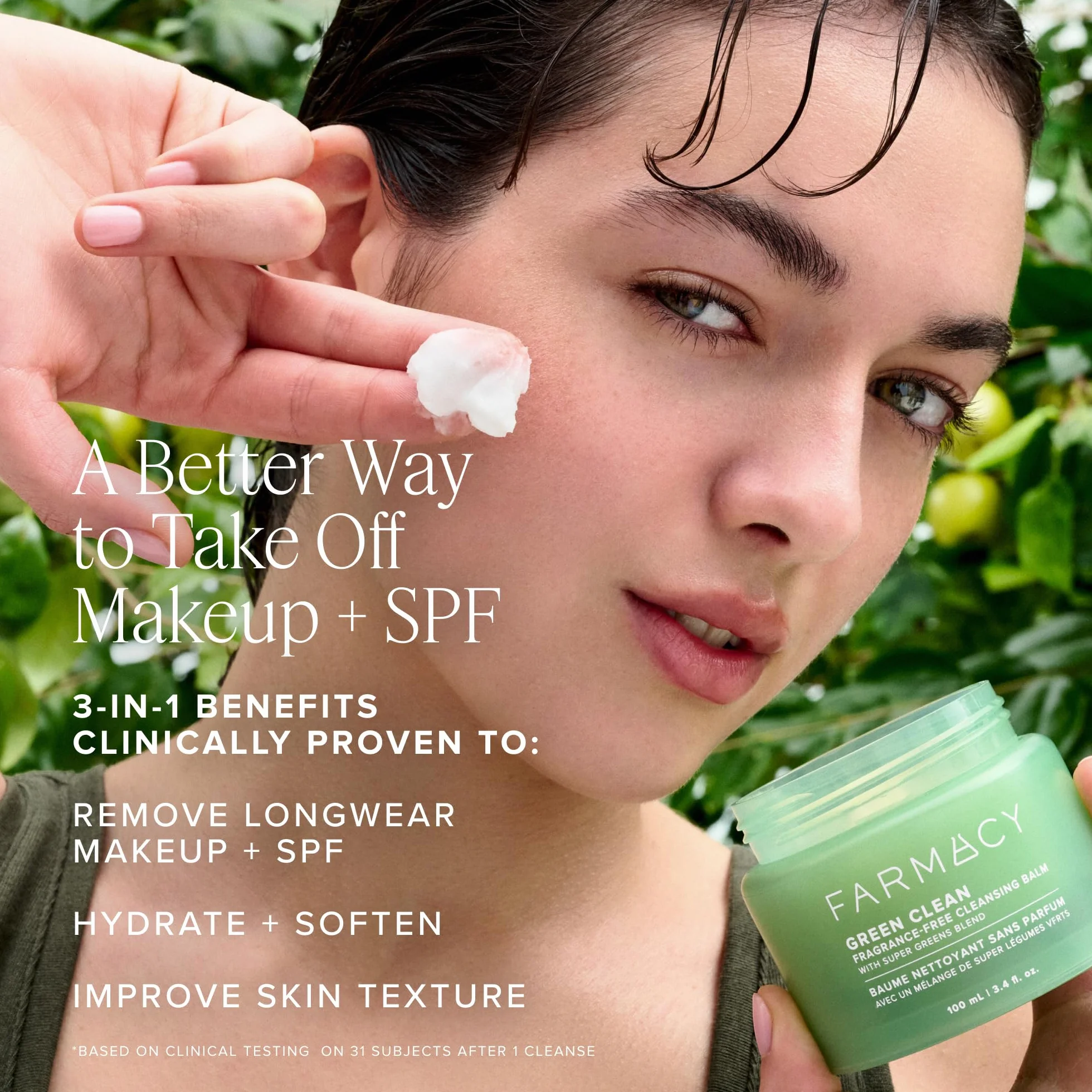 Farmacy Green Clean Reinigungsbalsam – reformuliert, wasserfester Make-up-Entferner + ölbasierter Gesichtsreiniger, Double Cleanse mit pflanzlichen Wachsen + upgecyceltem Moringa, parfümfrei (200 ml)