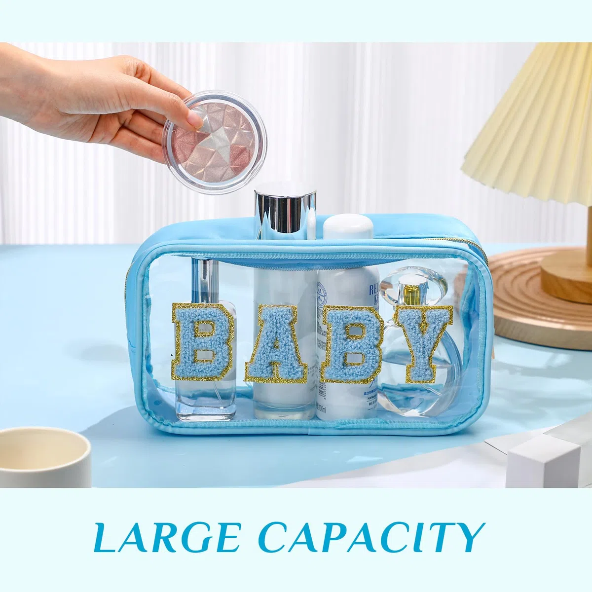 Kulturbeutel für Mama und Baby, transparent, Chenille, für Snacks, Make-up, Reisen, Wickeltasche, mit Reißverschluss, 4 Stück, Frische Farbe