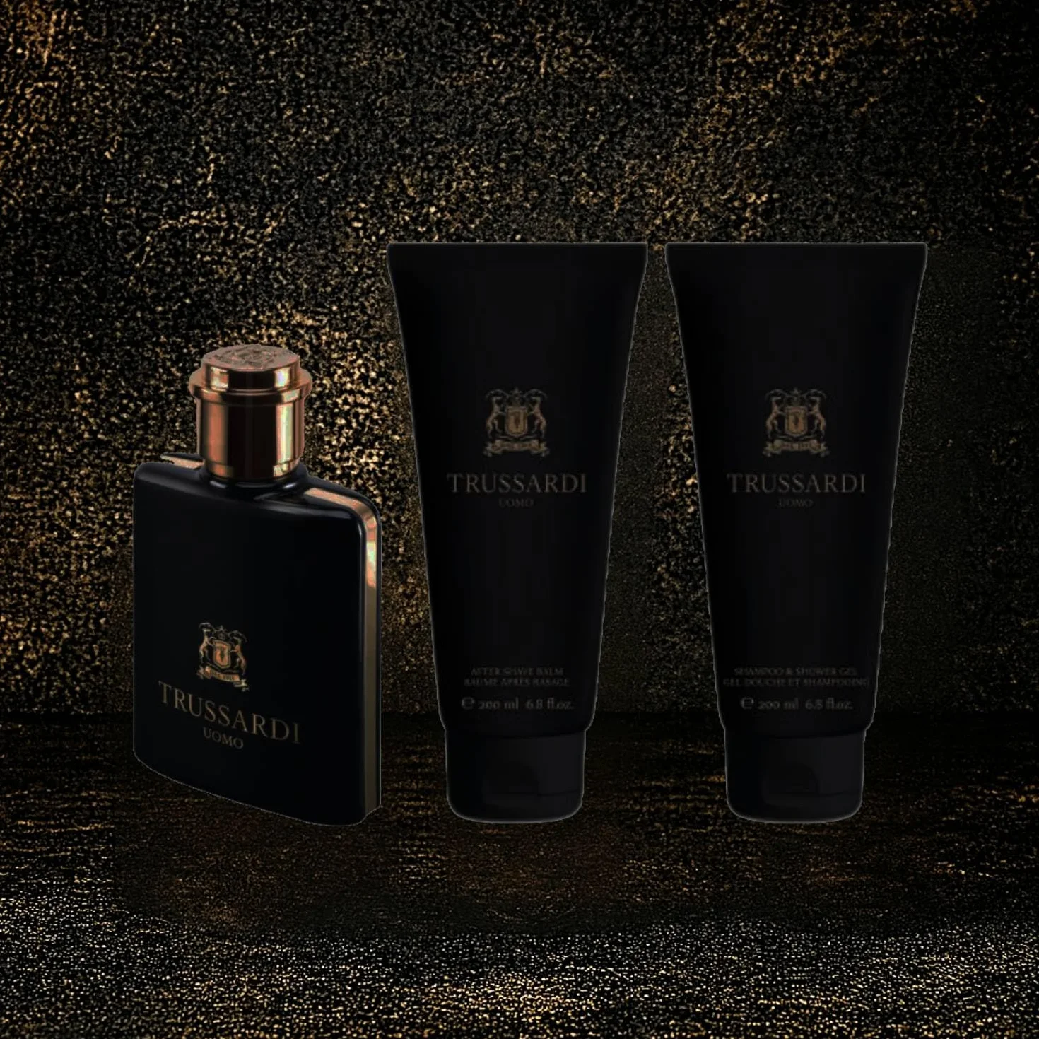 Trussardi Herren Geschenkset für Ihn: Eau de Toilette 100 ml + After Shave Balsam 200 ml + Duschgel Shampoo 200 ml