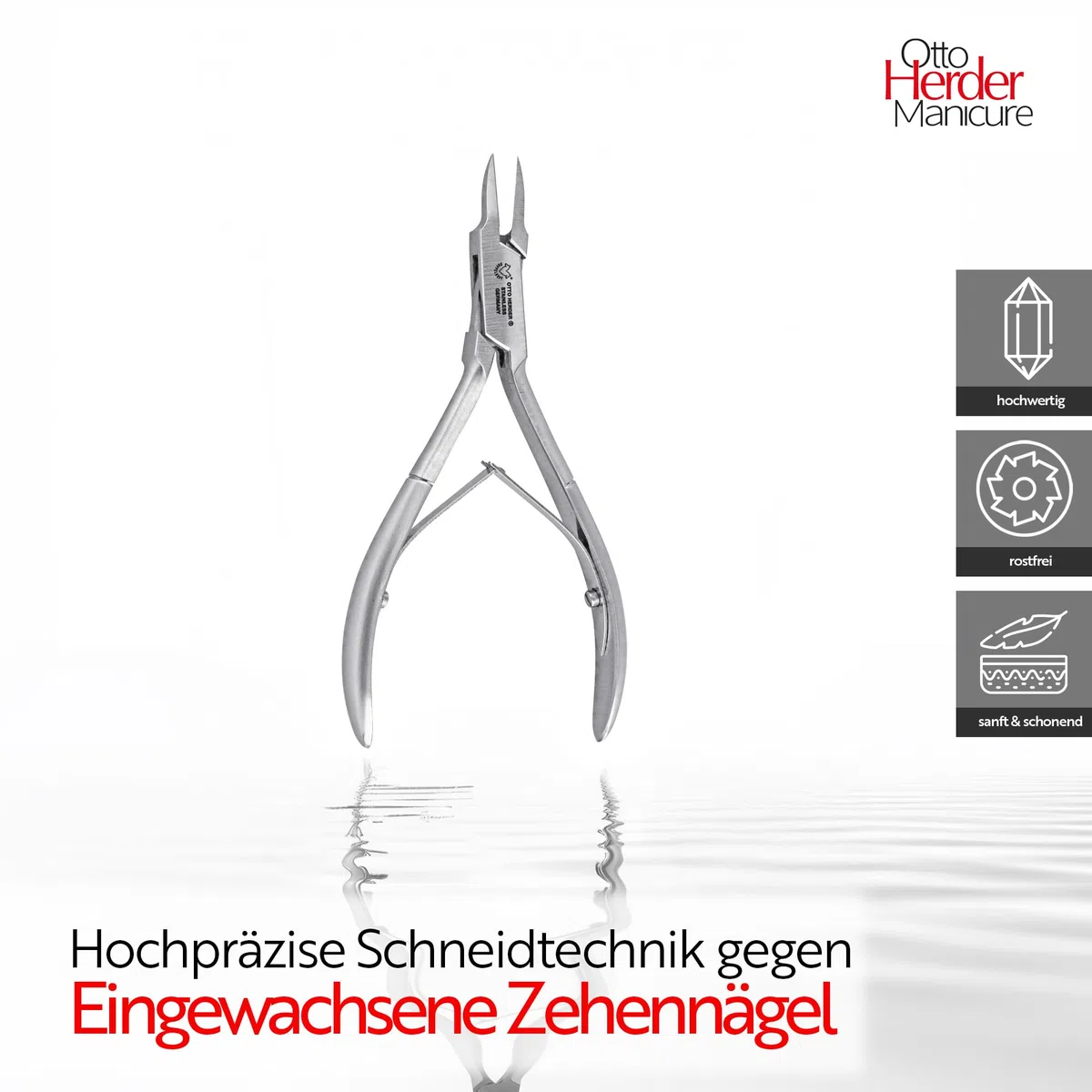 Otto Herder Manicure Nagelzange, Eckenzange mit dünnen Schneiden, ca. 13 cm, Klingenlänge ca. 1,5 cm, gegen eingewachsene Zehennägel, aus rostfreiem Stahl