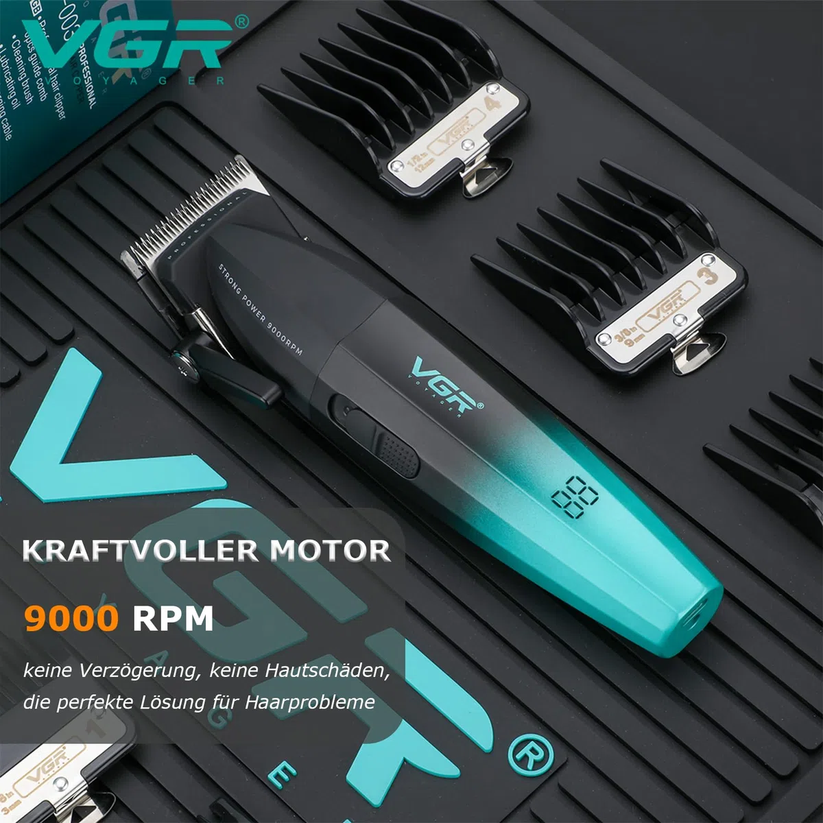 Vgr 003 Fresh Fade Haarschneidemaschine Professionelle Haarschneidemaschine Schnur/Kabellos Wiederaufladbare Haarschneidewerkzeuge mit LED-Anzeige, Geschenk für Männer