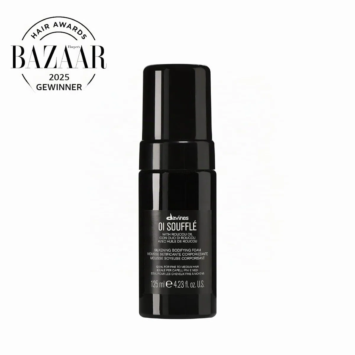 Davines OI Soufflé - Mousse liquida schiumogena leave-in setificante corporizzante - Perfetto per donare ai tuoi capelli una lucentezza straordinaria - 125 ml