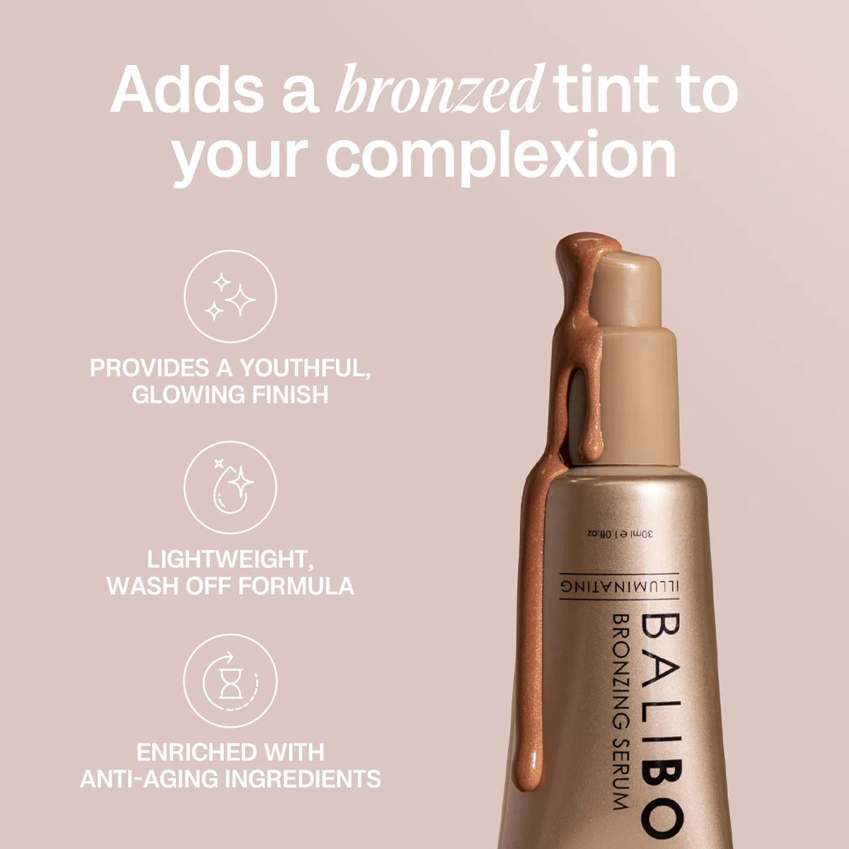 BALI BODY Bronzing Serum, warme Bronzetönung für Gesicht, angereichert mit Anti-Aging-Inhaltsstoffen, die die Haut pflegen, vegan und tierversuchsfrei (30 ml/29.9 ml)